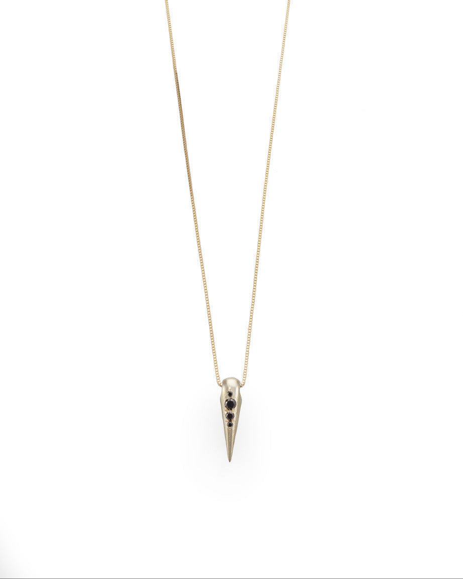 14k yellow gold spike necklace with black diamonds