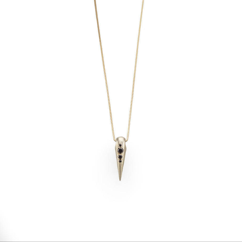 14k yellow gold spike necklace with black diamonds