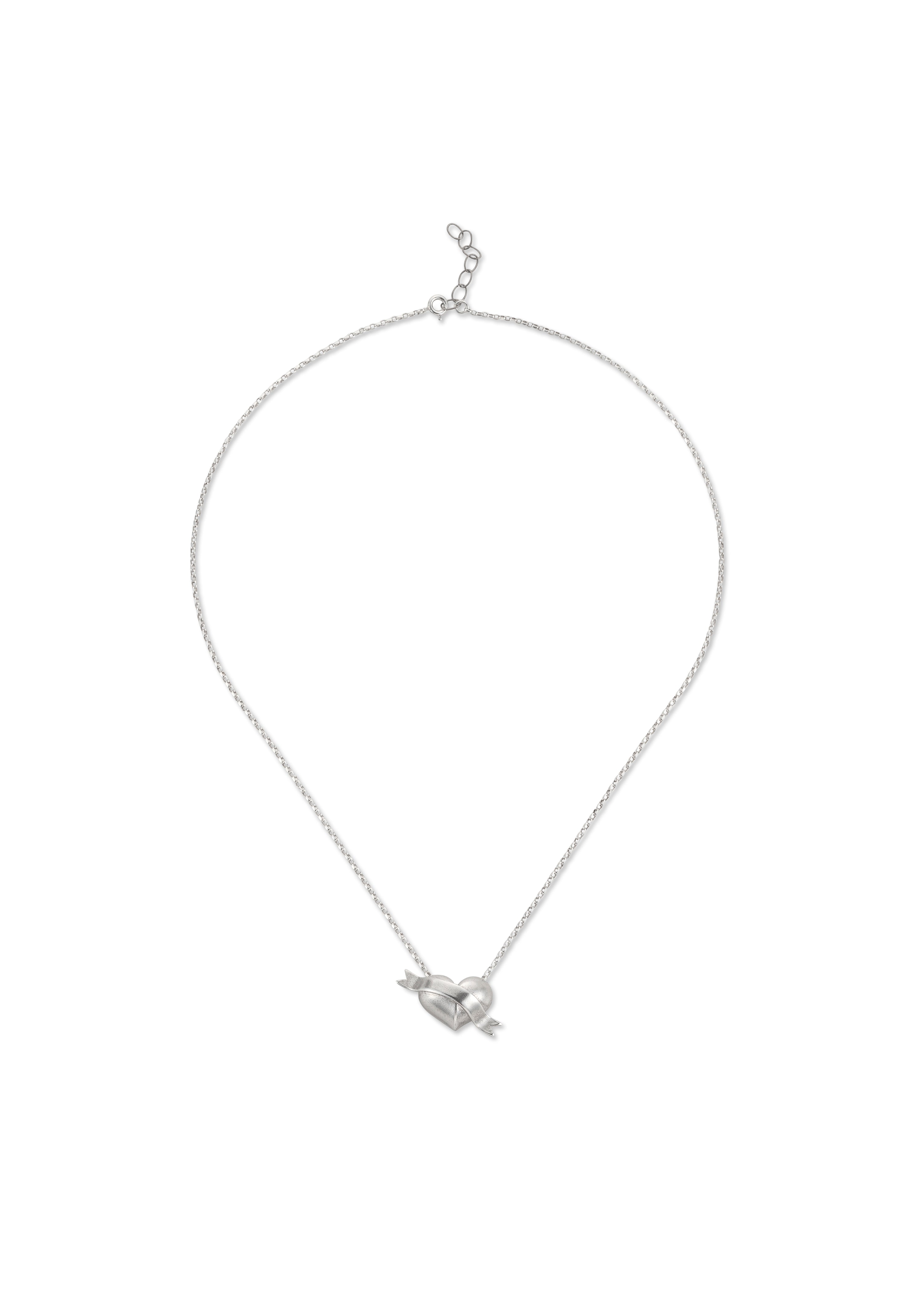 SILVER HEART AND BOW NECKLACE