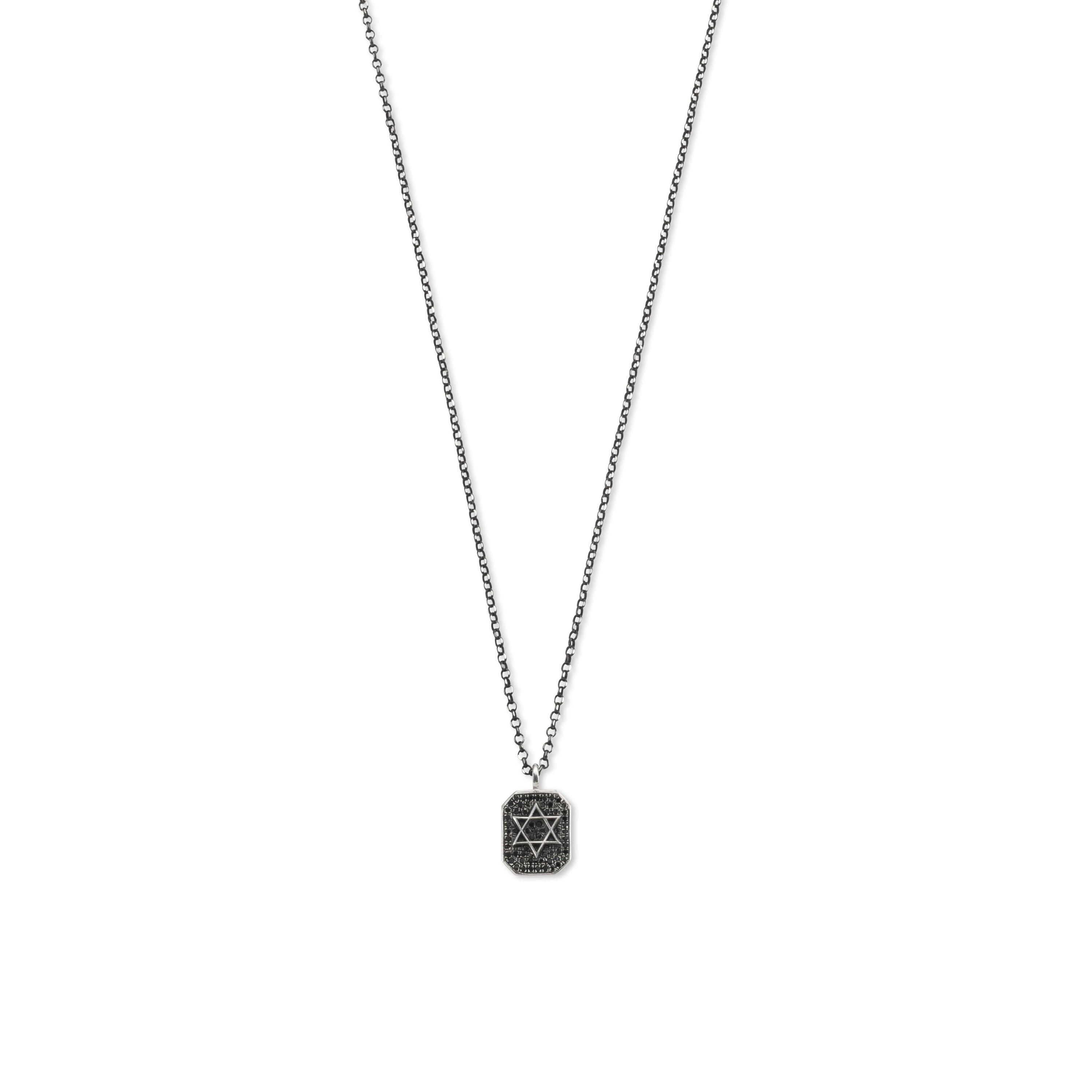 silver necklace large magen david with black stones