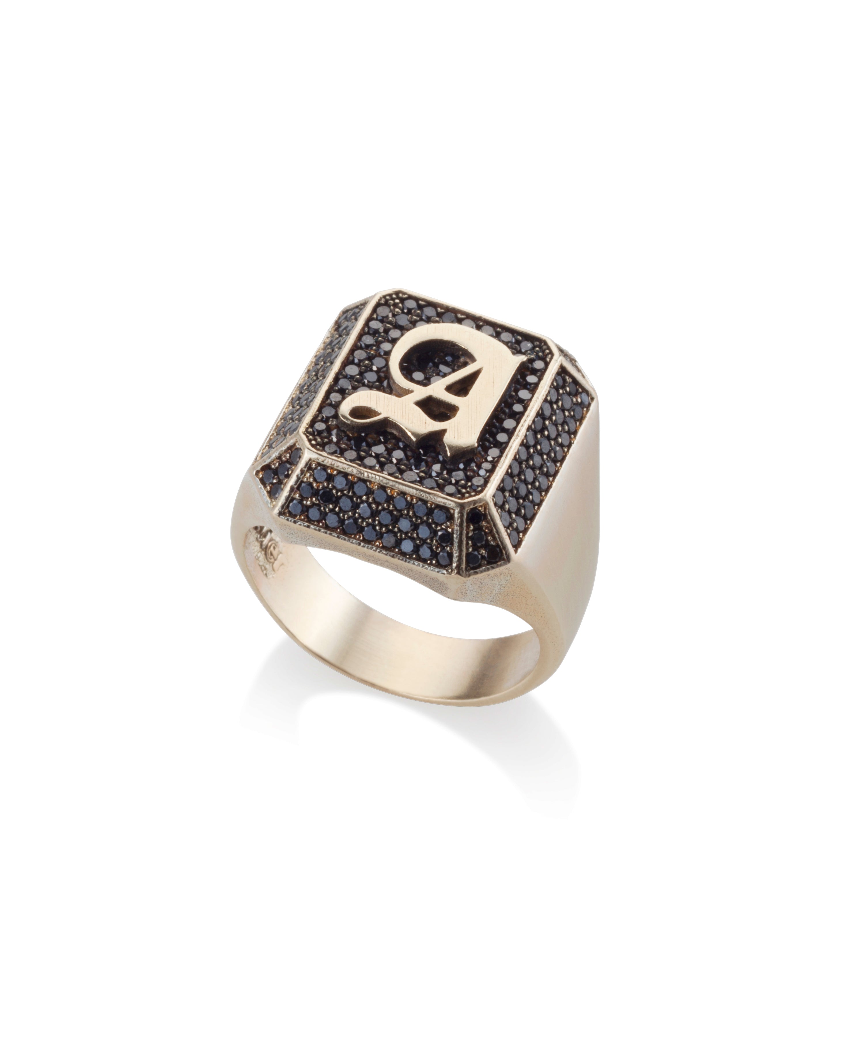 14k gold ring initials black diamonds