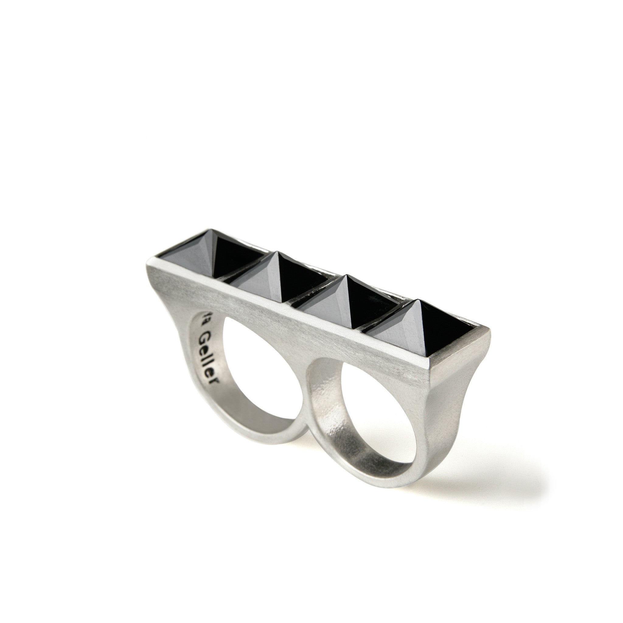 double silver ring with black stones