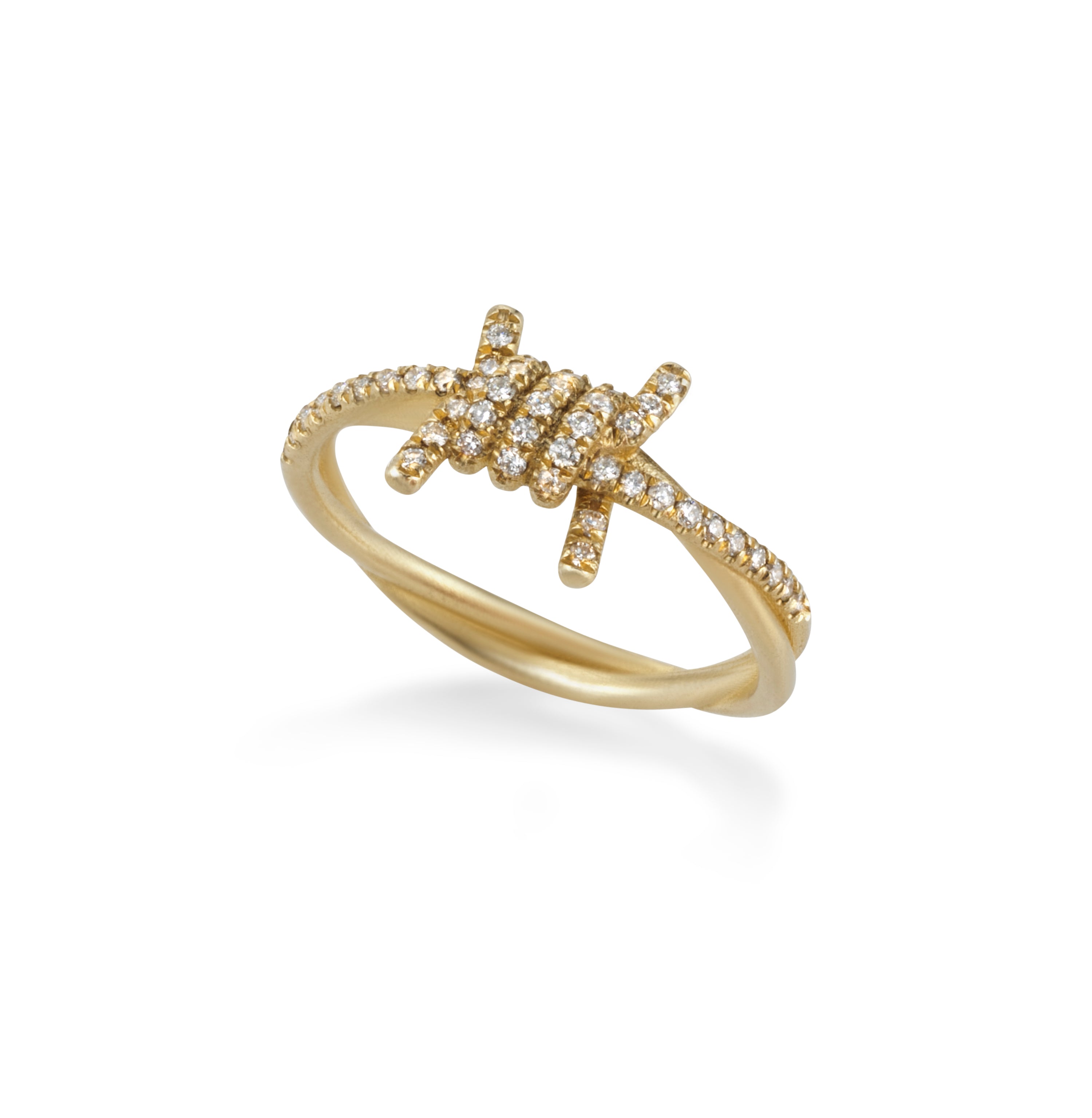 14k gold barbed wire ring white diamonds