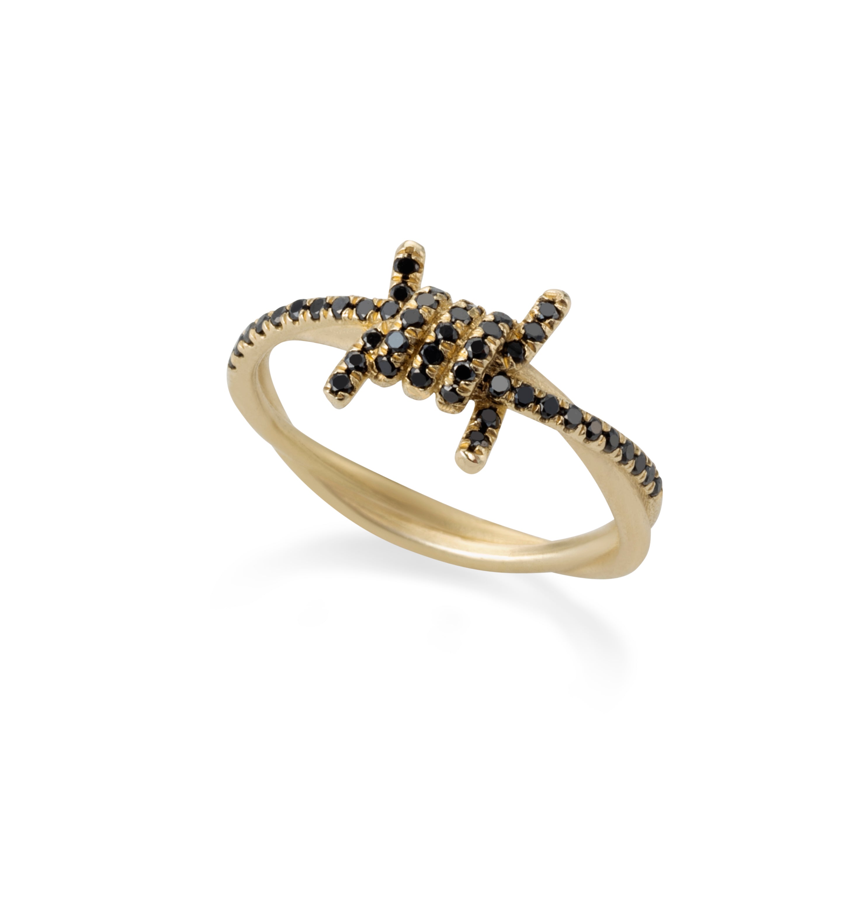 gold barbed wire ring black diamonds
