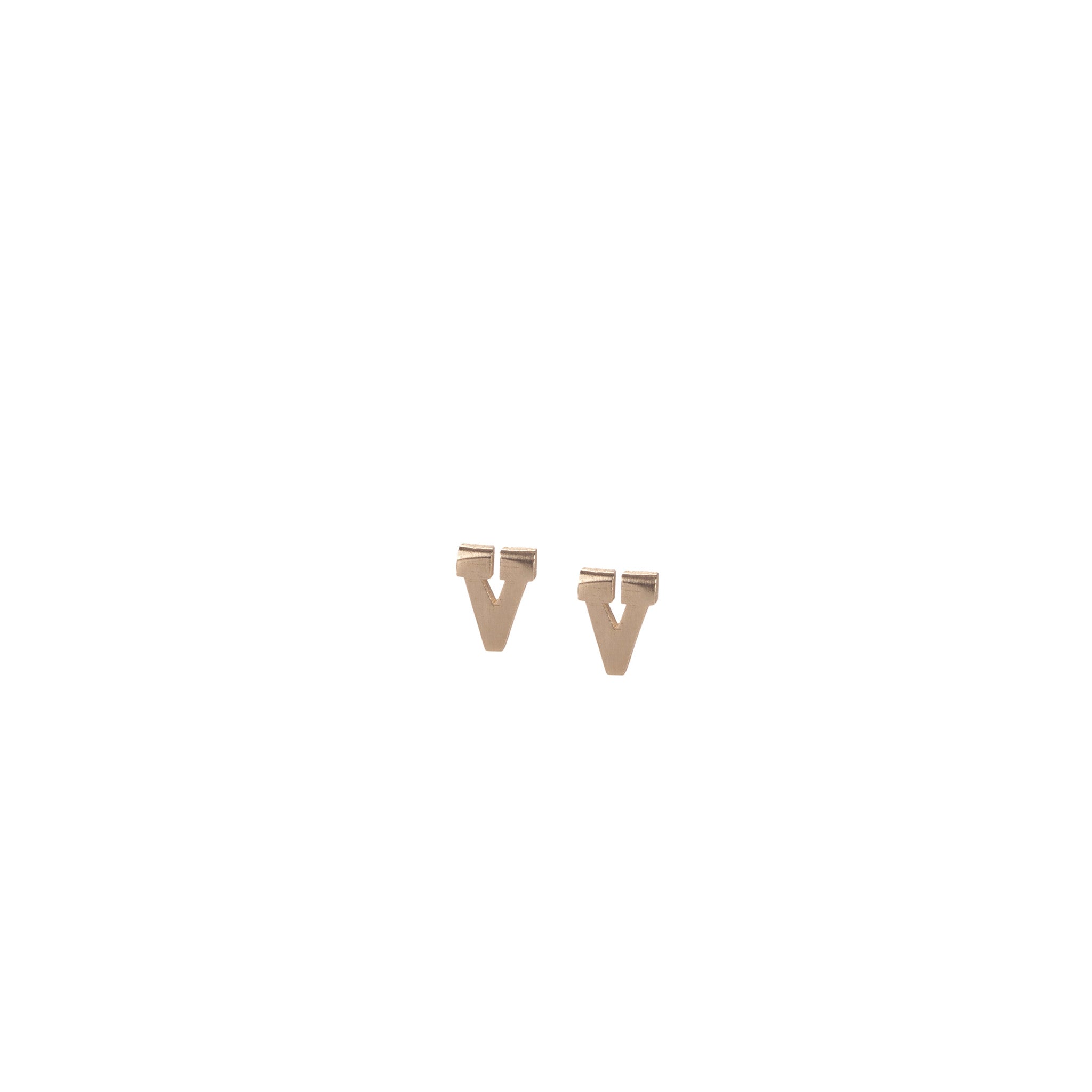 V LETTER - 14k gold studs earrings