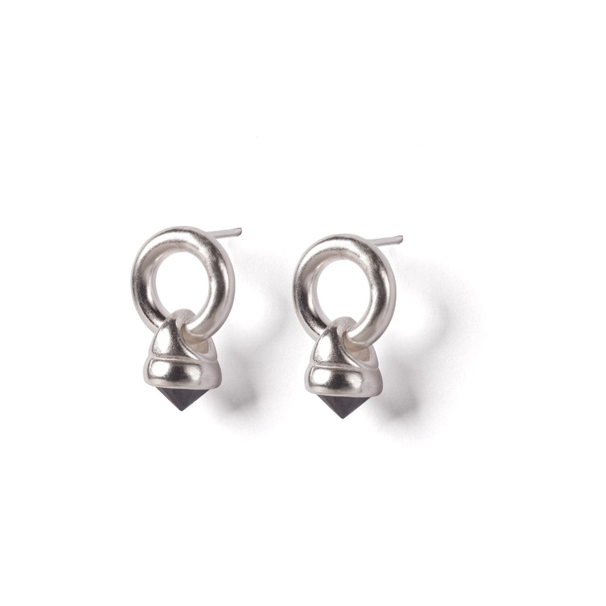 silver knock earrings with a black stone