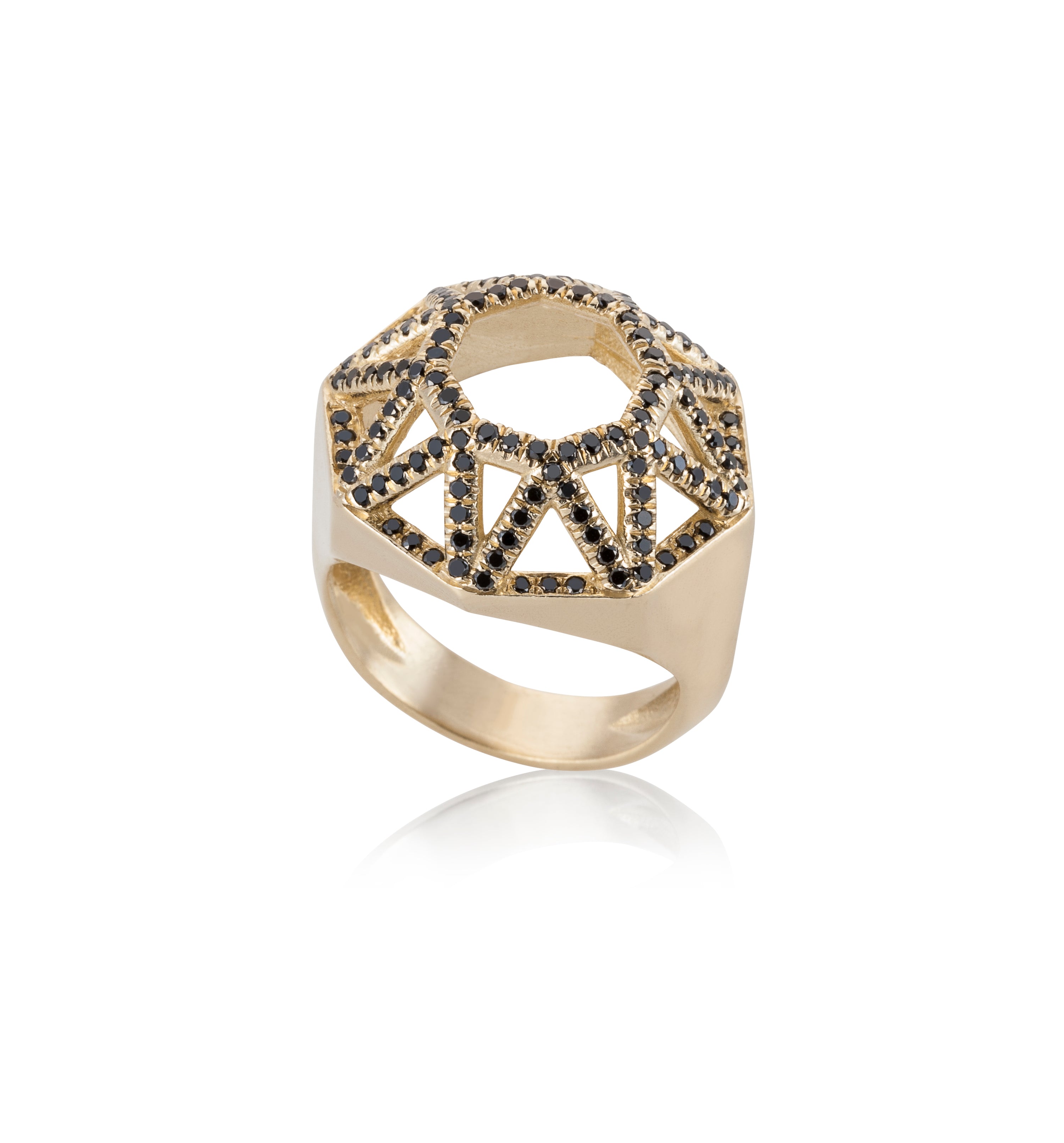 14k yellow gold diamond shaped highlights ring