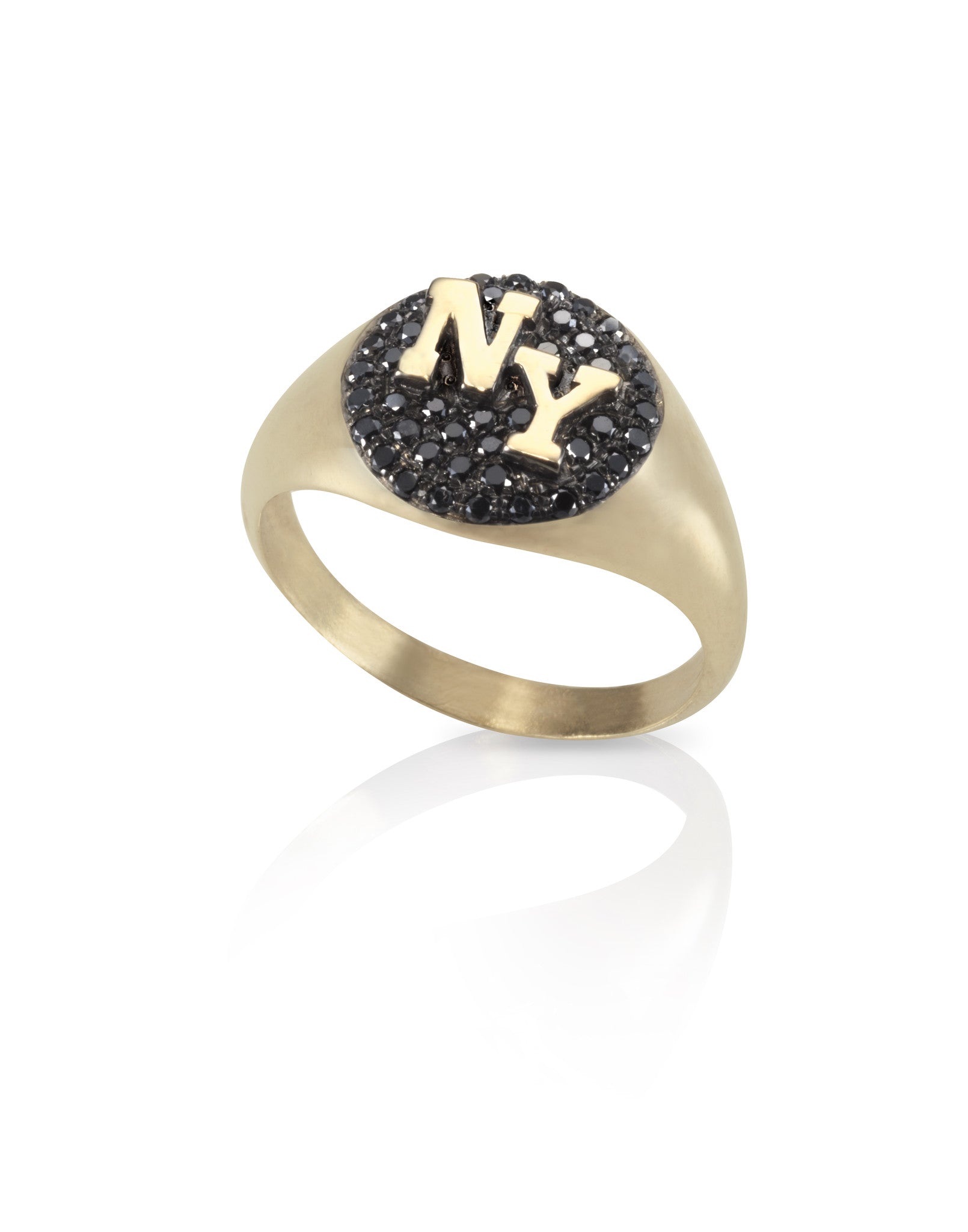 gold signet ring initials black diamonds