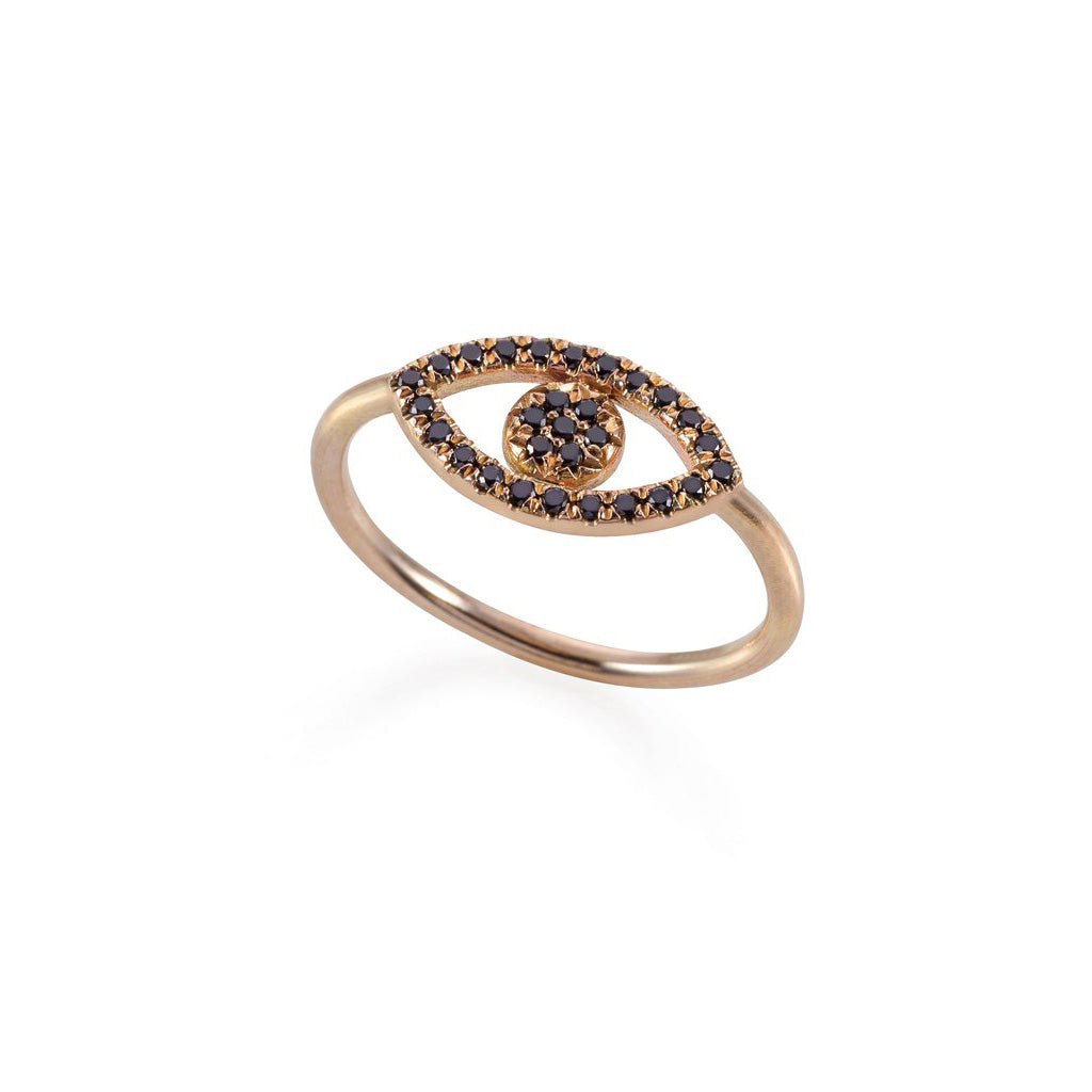 gold eye ring black diamonds. טבעת עין זהב יהלומים שחורים