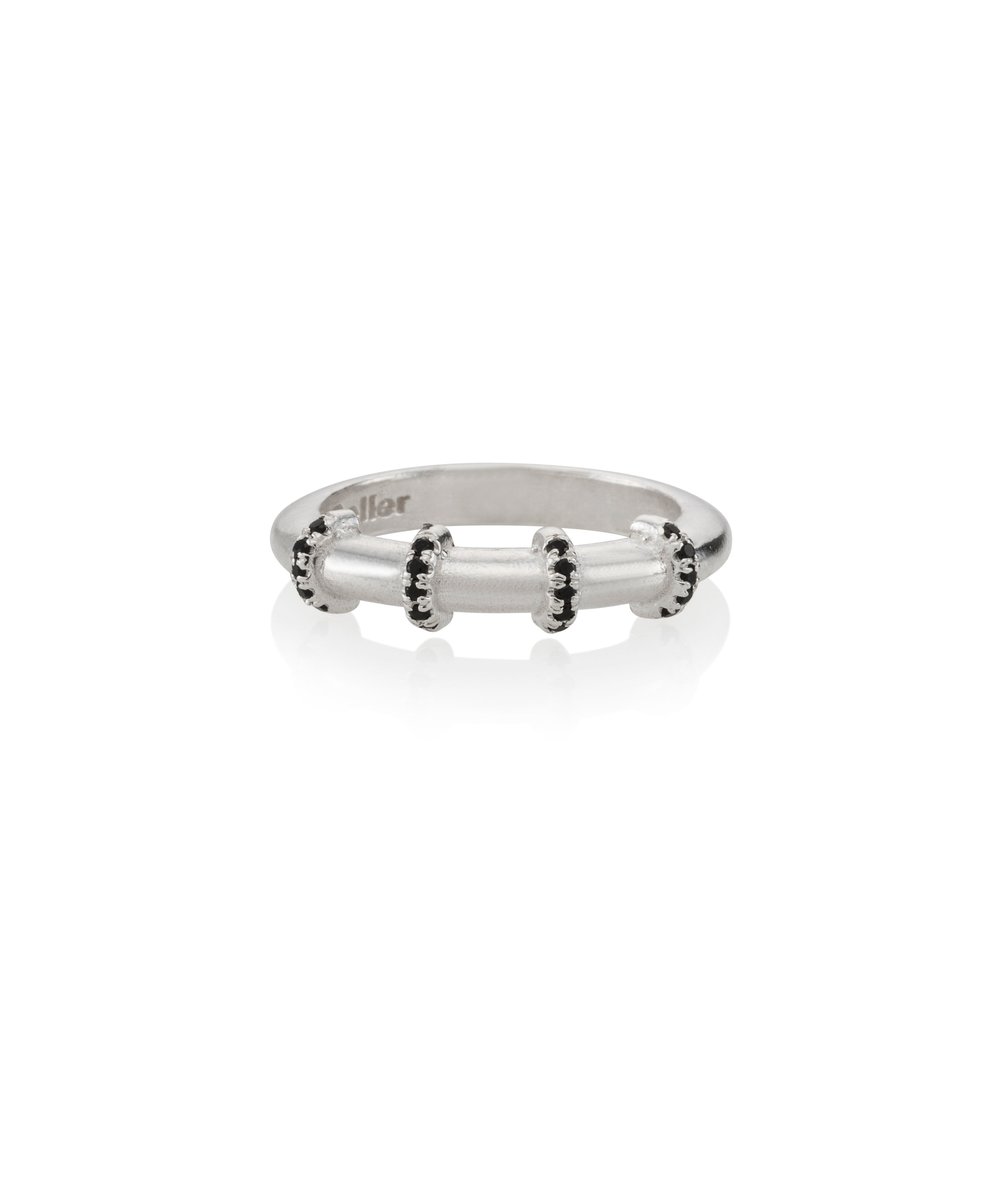 silver loops ring with black stones