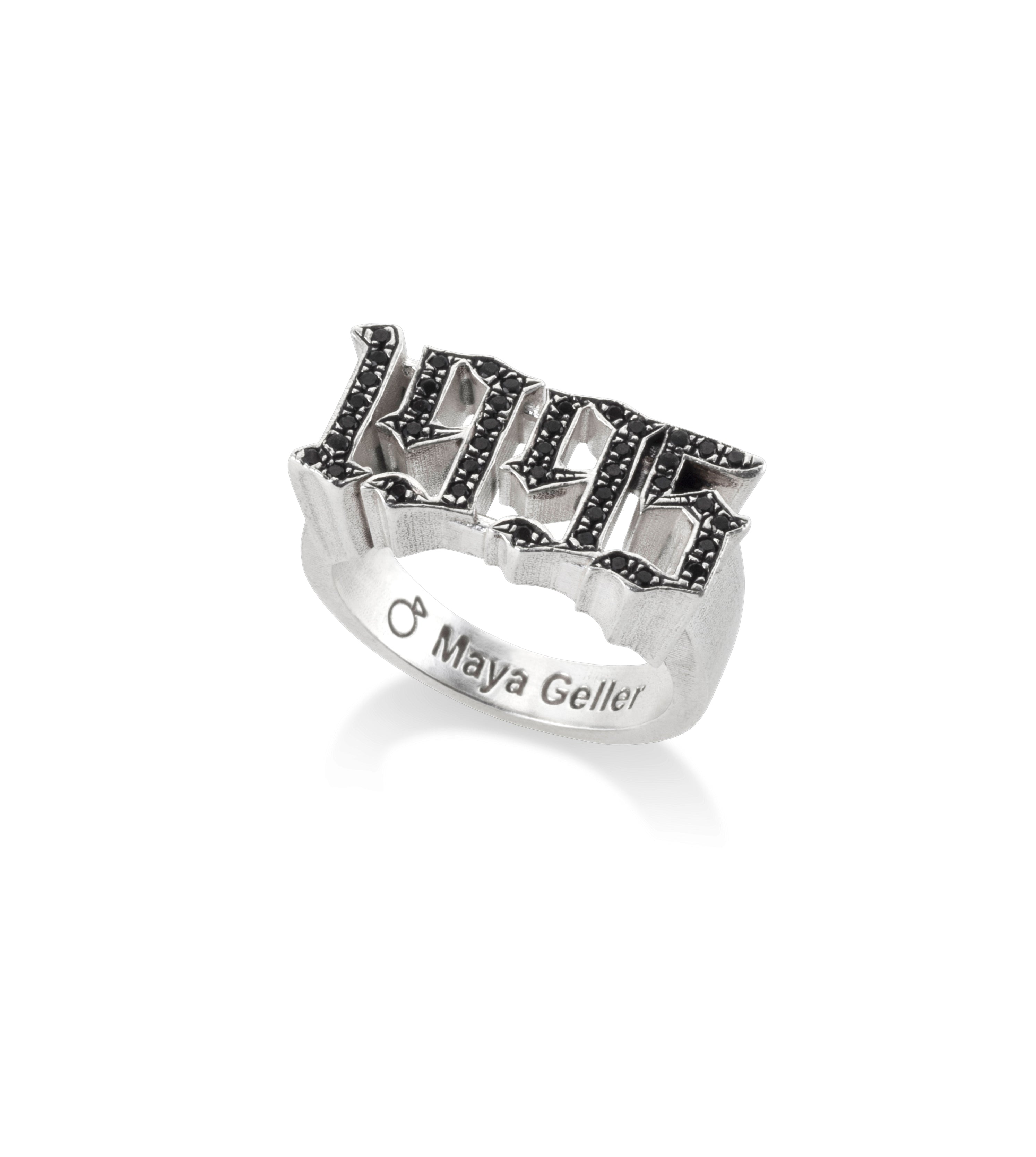 silver years ring with black stones