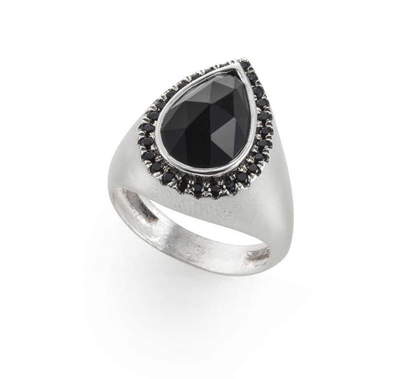 Silver Drop Set Signet Ring
