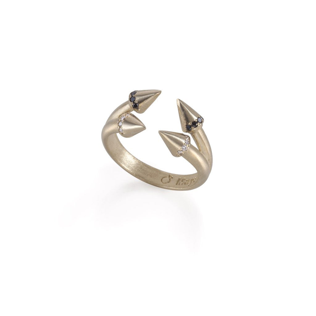 14k open gold ring black and white diamonds