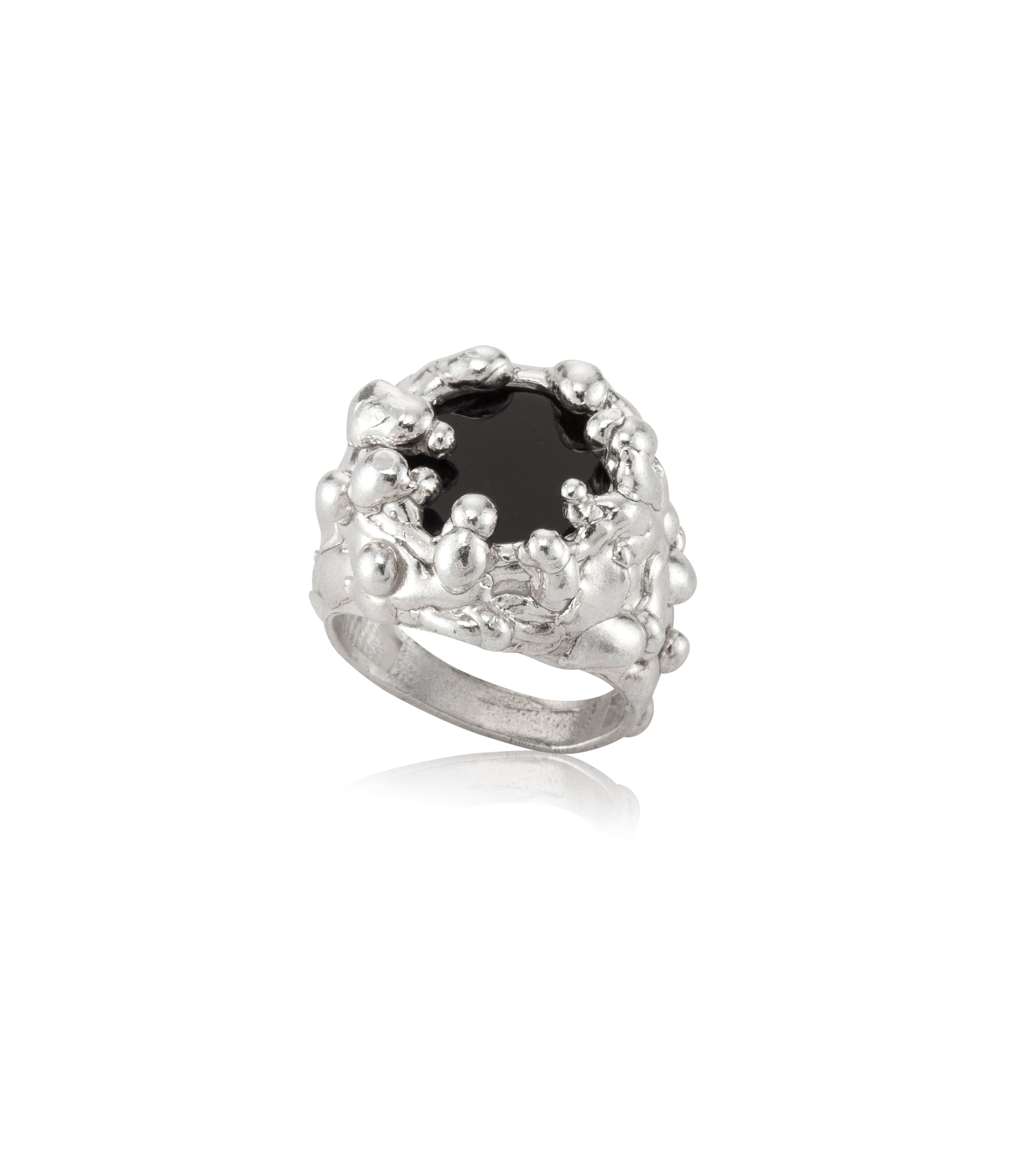 Maya Geller silver ring dripping silver and black onyx