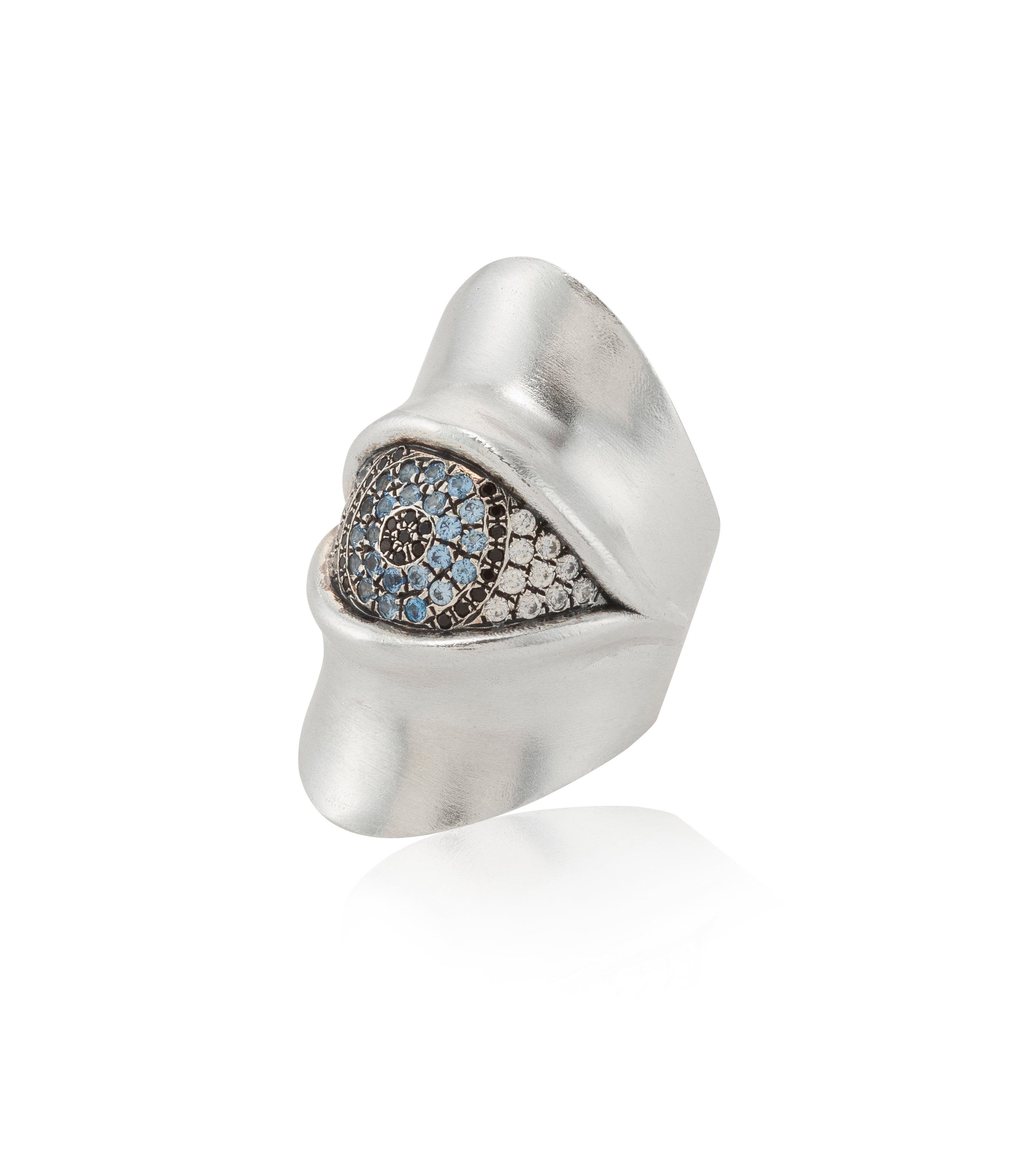 eye silver ring .big eye statement silver ring. מיה גלר טבעות