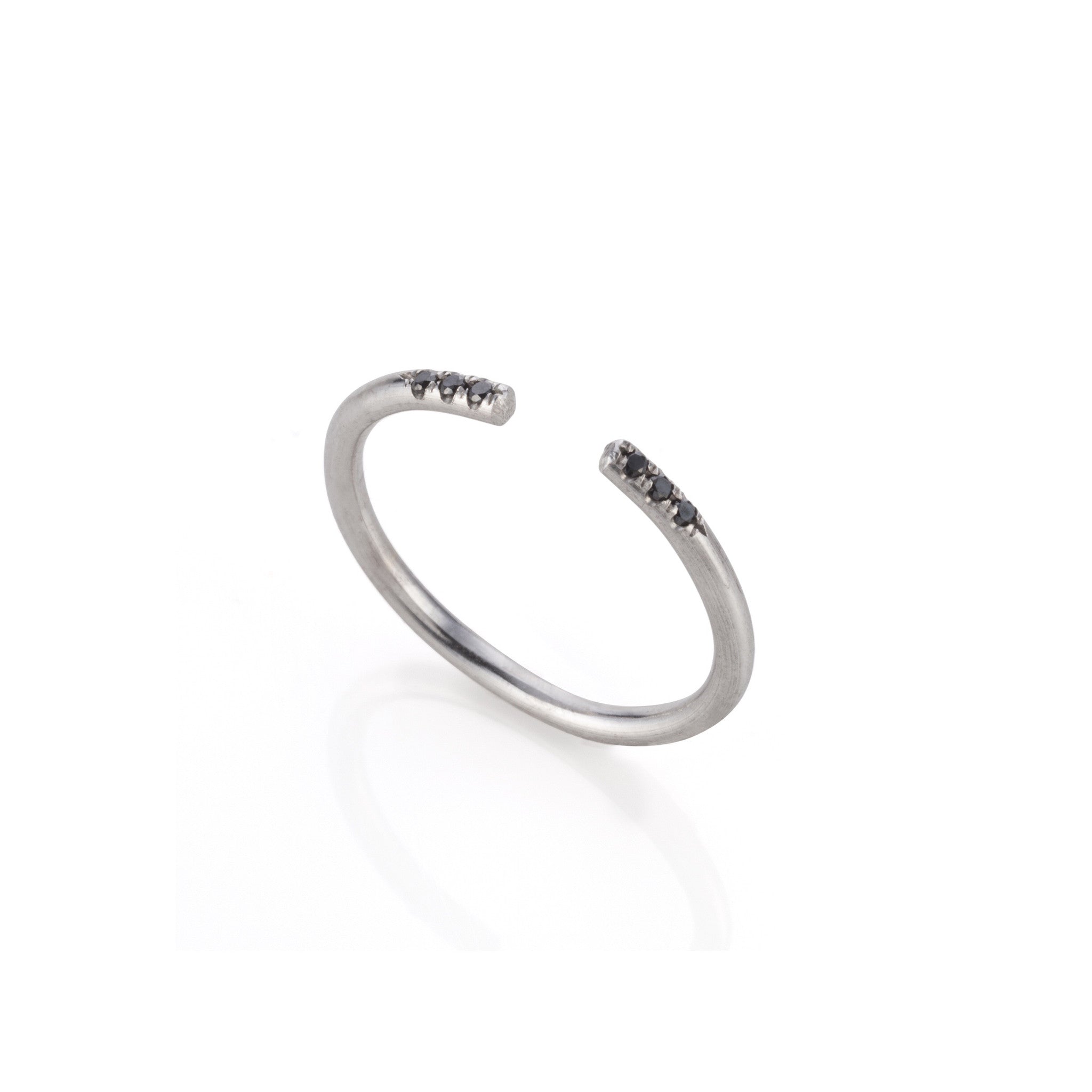 14k white gold open ring with 6 black diamonds
