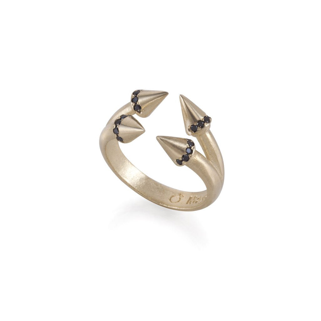טבעת זהב פתוחה יהלומים שחורים. gold open ring black diamonds Maya Geller. מיה גלר טבעות זהב
