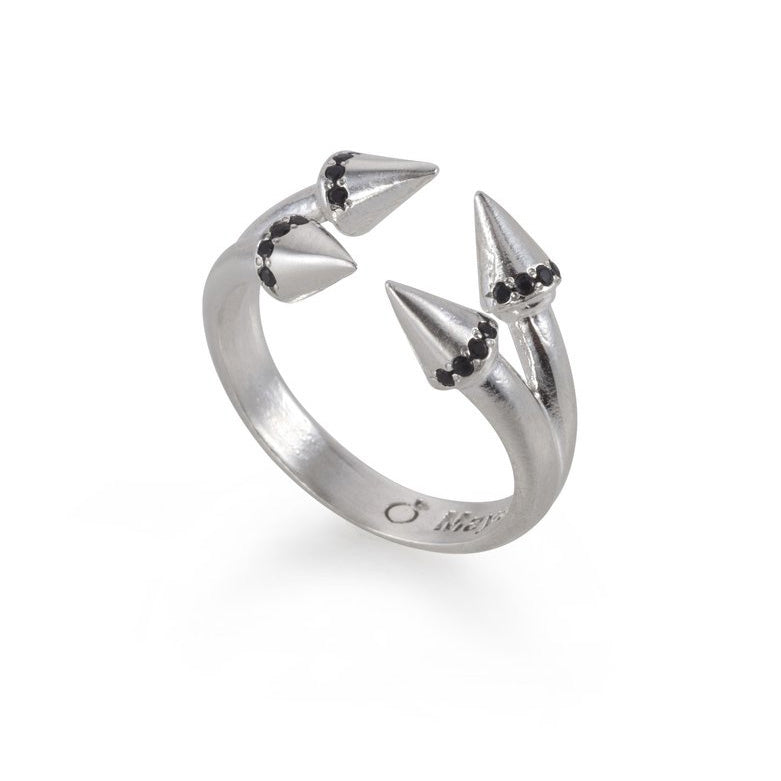טבעת כסף פתוחה משובצת שחור open silver ring black stones