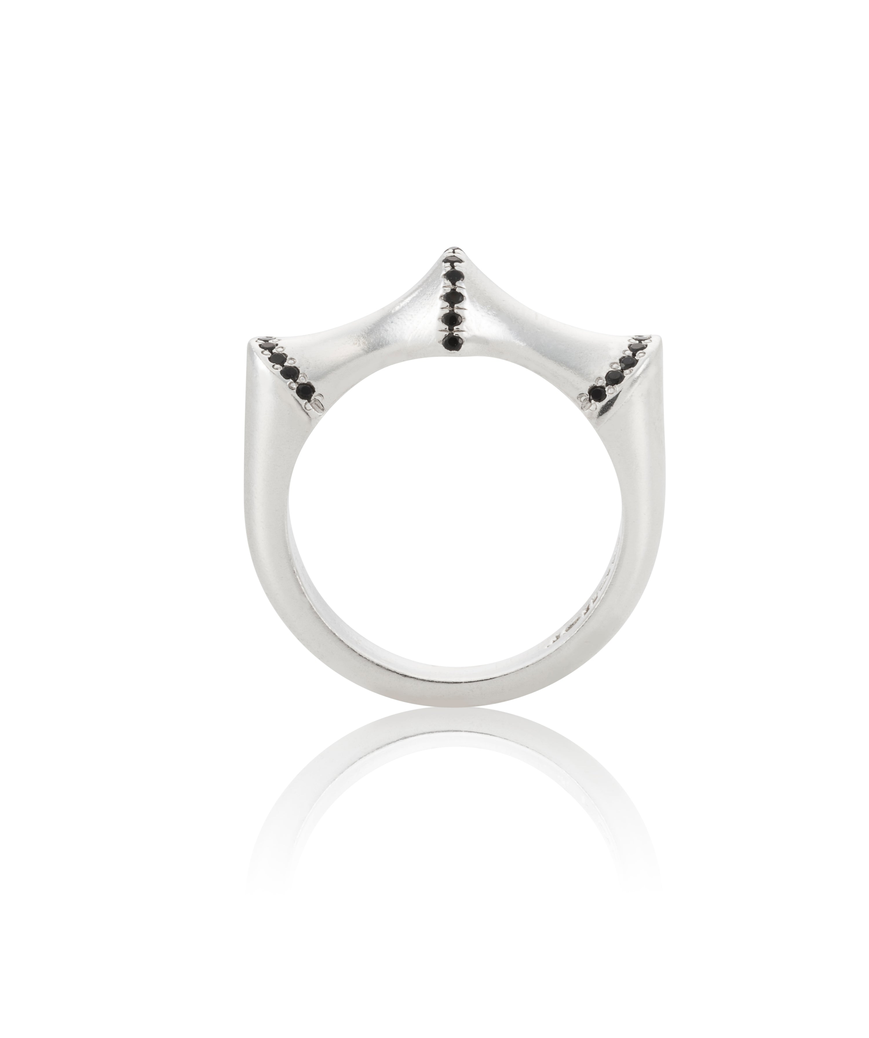 silver ring three peaks black stones
