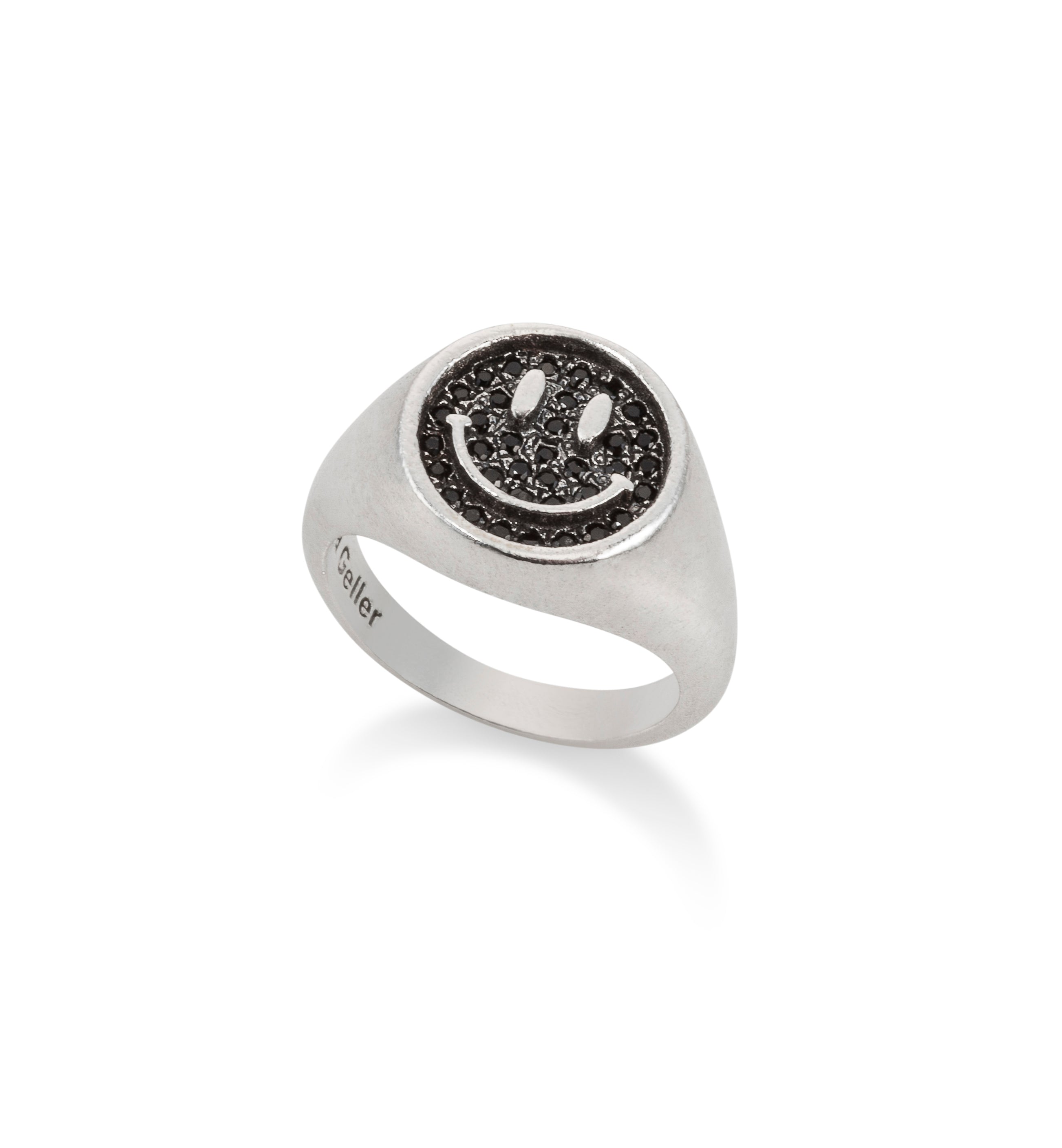 silver smiley ring. silver smiley pinkey ring. Maya Geller.