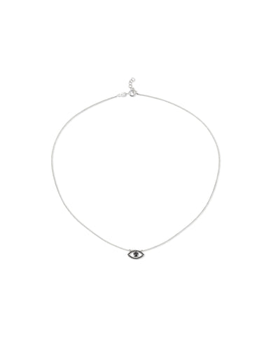 silver EYE necklace with a black stone
