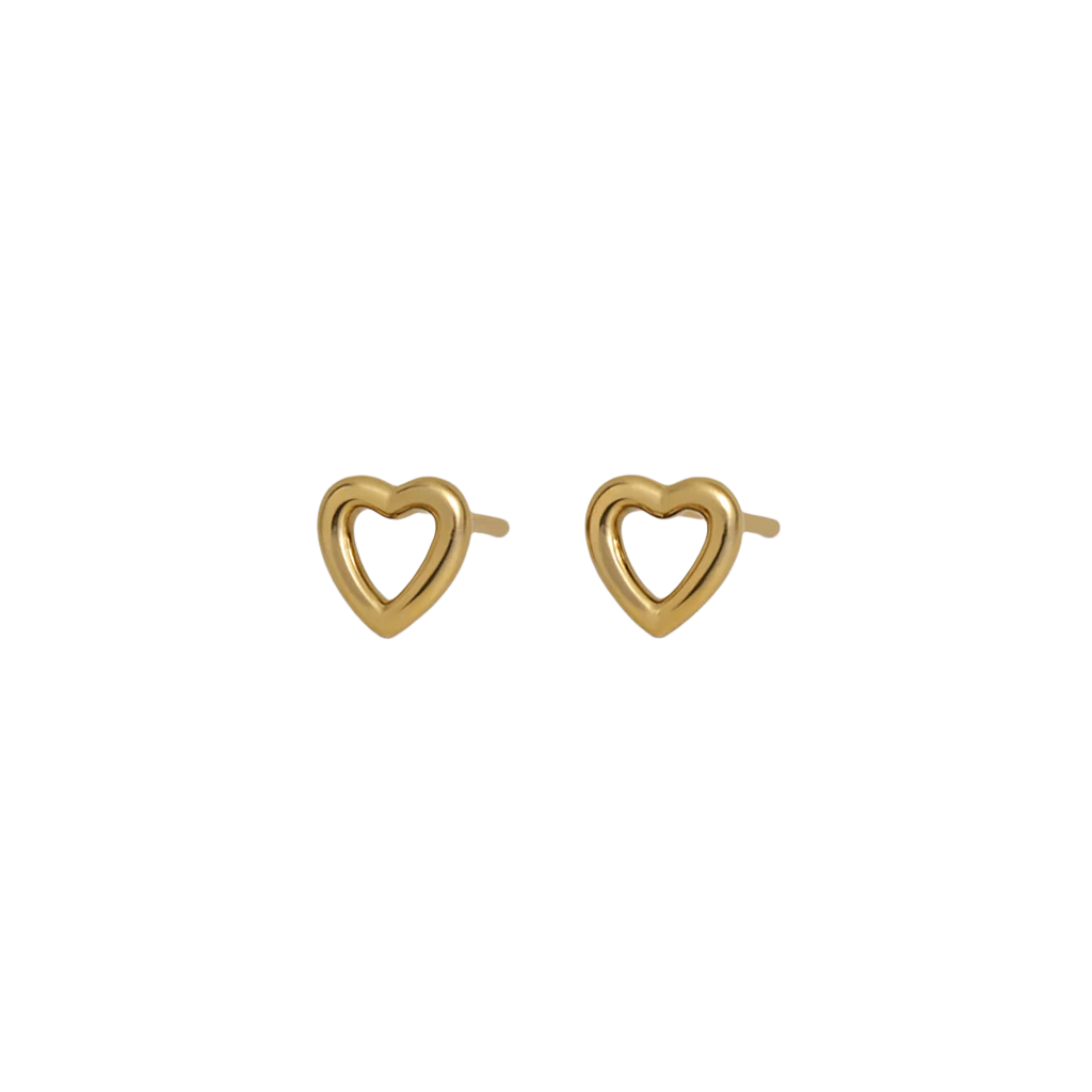 14k gold heart stud earring by maya geller. עגילי לב צמוד זהב אמיתי. עגילי זהב לילדות.