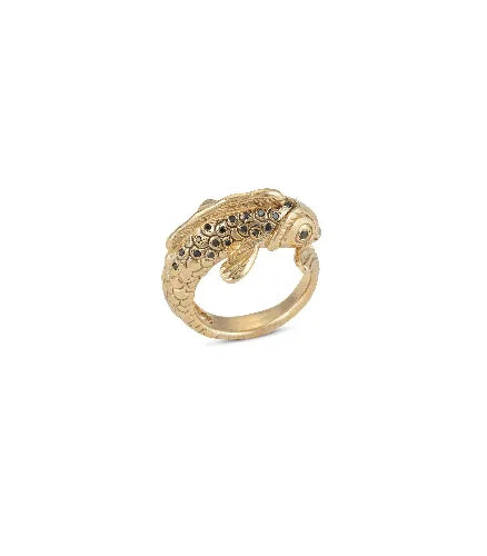 14K Gold Koi fish ring black diamonds back Maya Geller