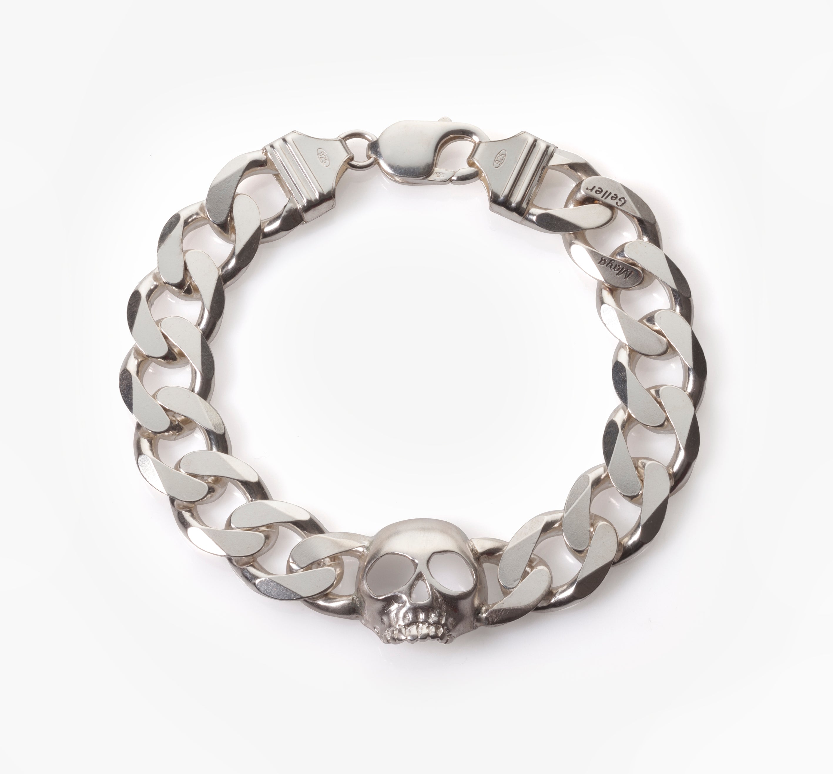 Big silver cuban links and skull bracelet