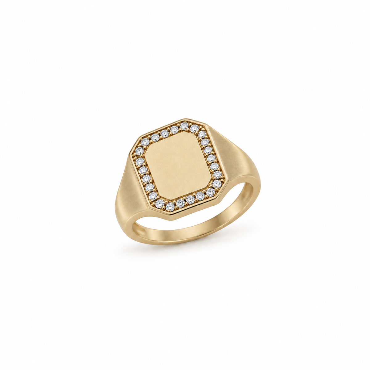 14k gold signet ring with white diamonds