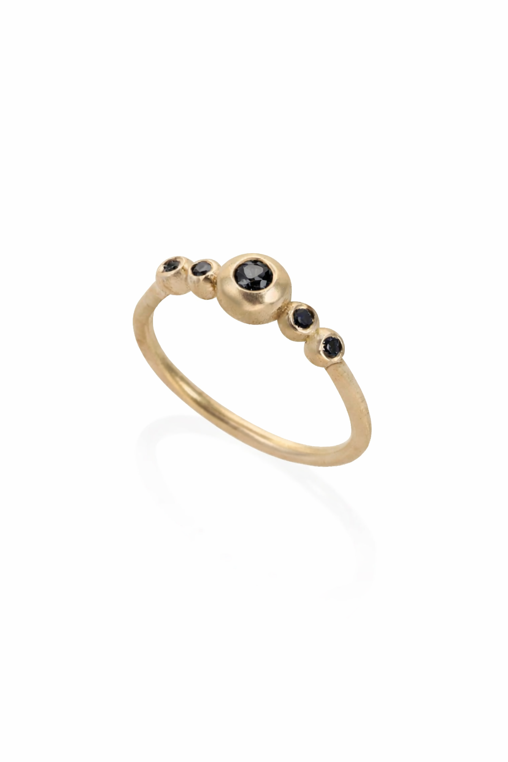 14k gold spheres ring with black diamonds