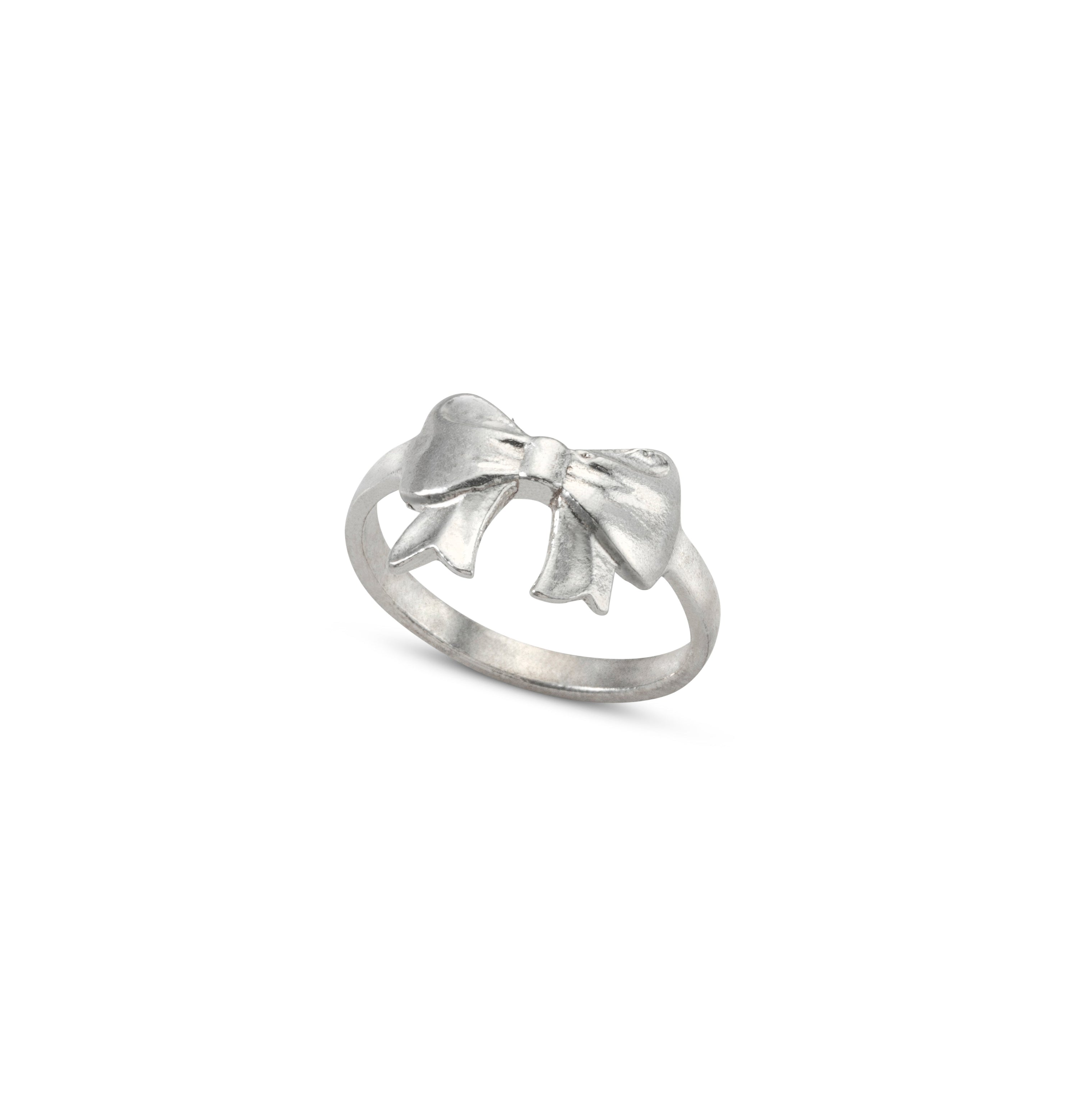 Silver bow-shaped ring by Maya Geller