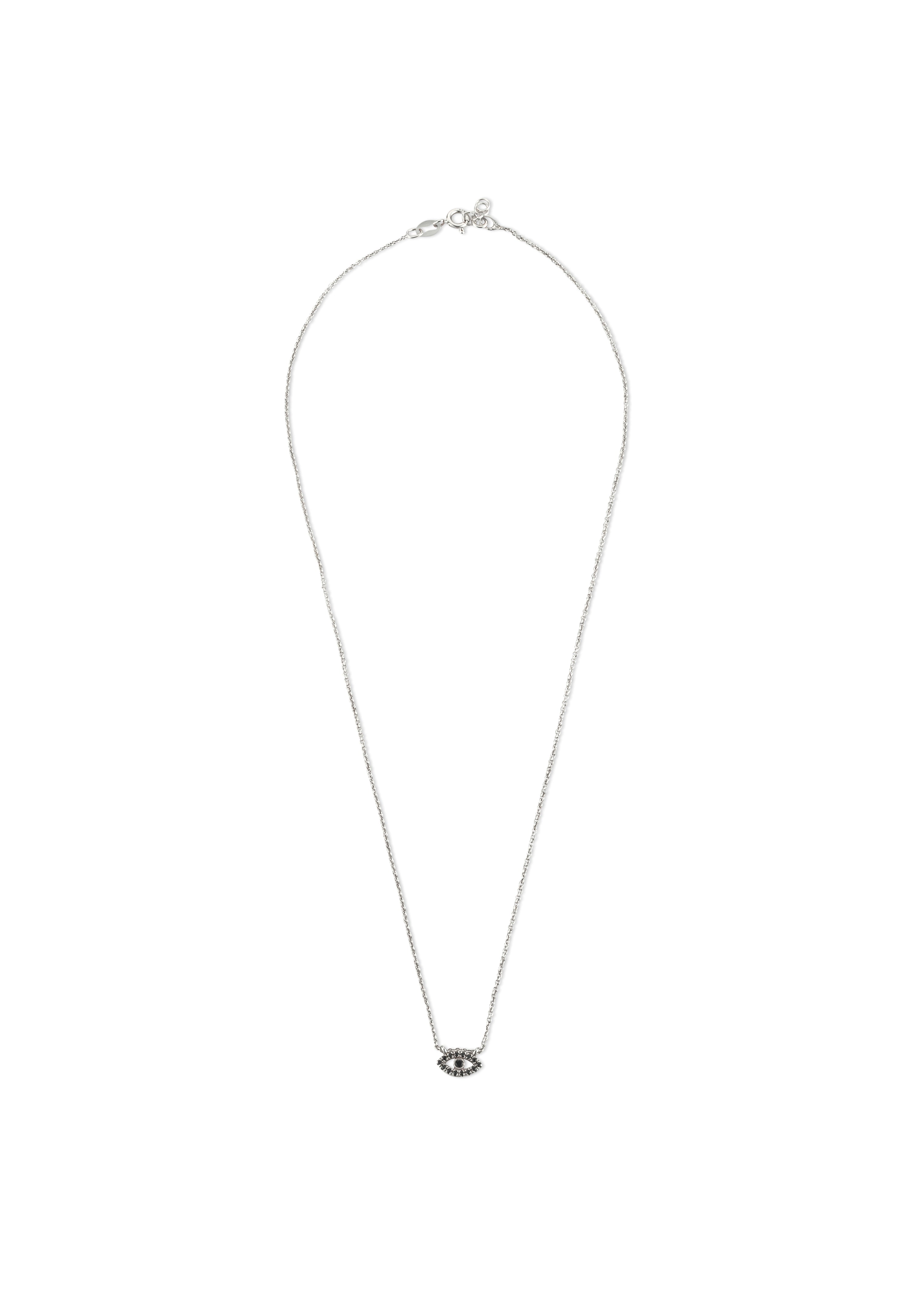 Silver necklace with a small eye pendant with black stones Maya Geller