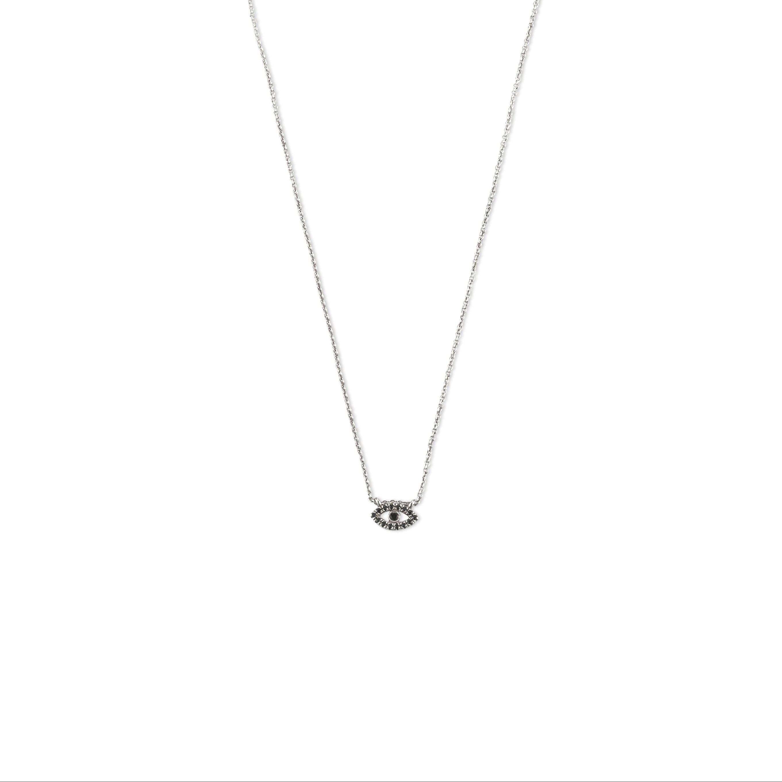 Silver necklace with a small eye pendant with black stones Maya Geller