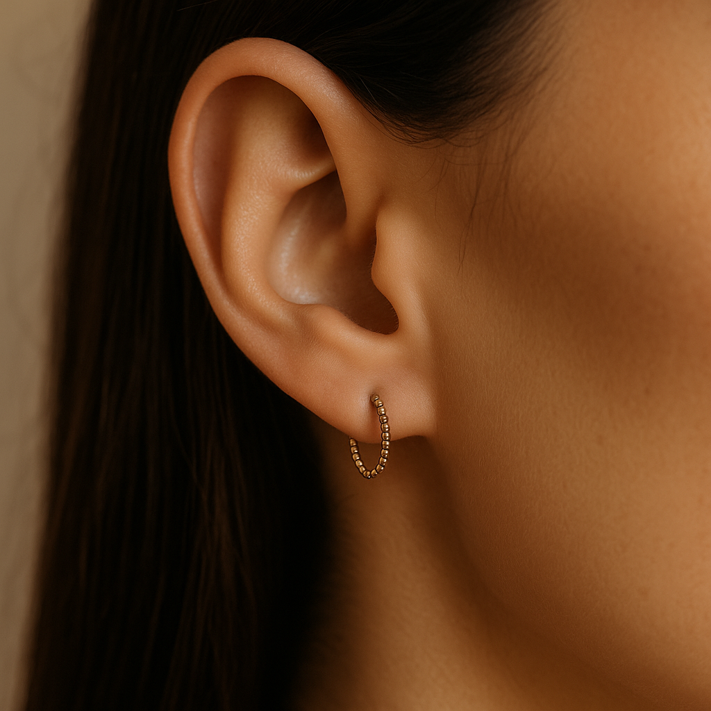 14k gold hoops, small delicate hoops for women. עגילי חישוק זהב צהוב 14 קראט