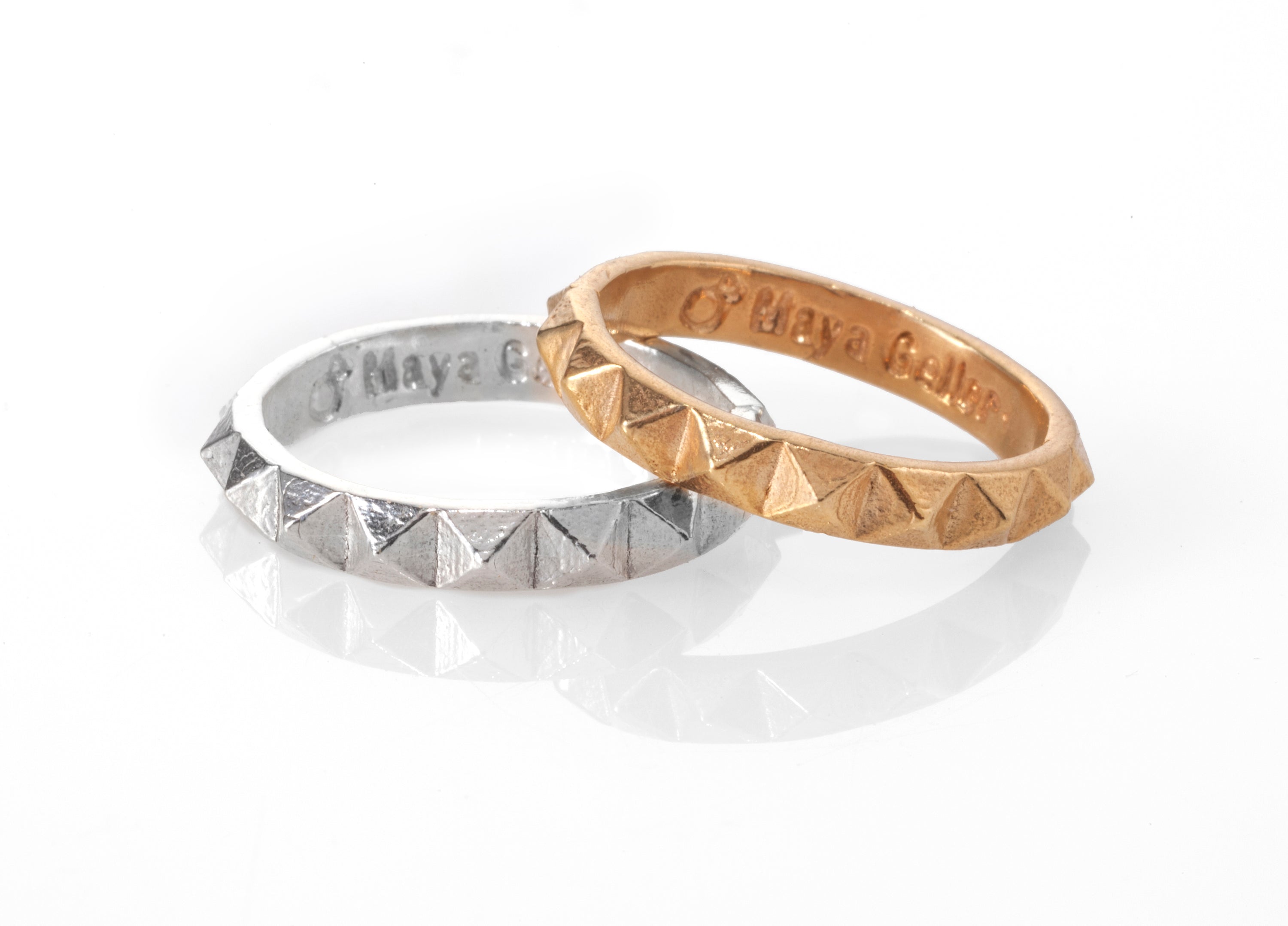 925 silver and 14k gold studs rings maya geller. טבעות ניטים כסף וזהב של מיה גלר.