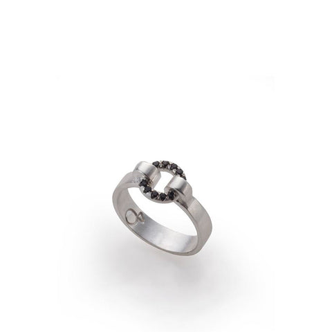 Silver hoop ring with black stones