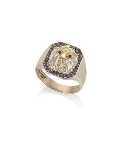 14K GOLD LION RING WITH BLACK DIAMONDS