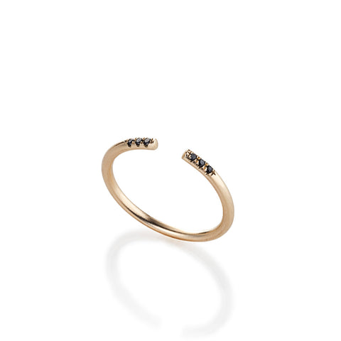 14k gold open ring with 6 black diamonds
