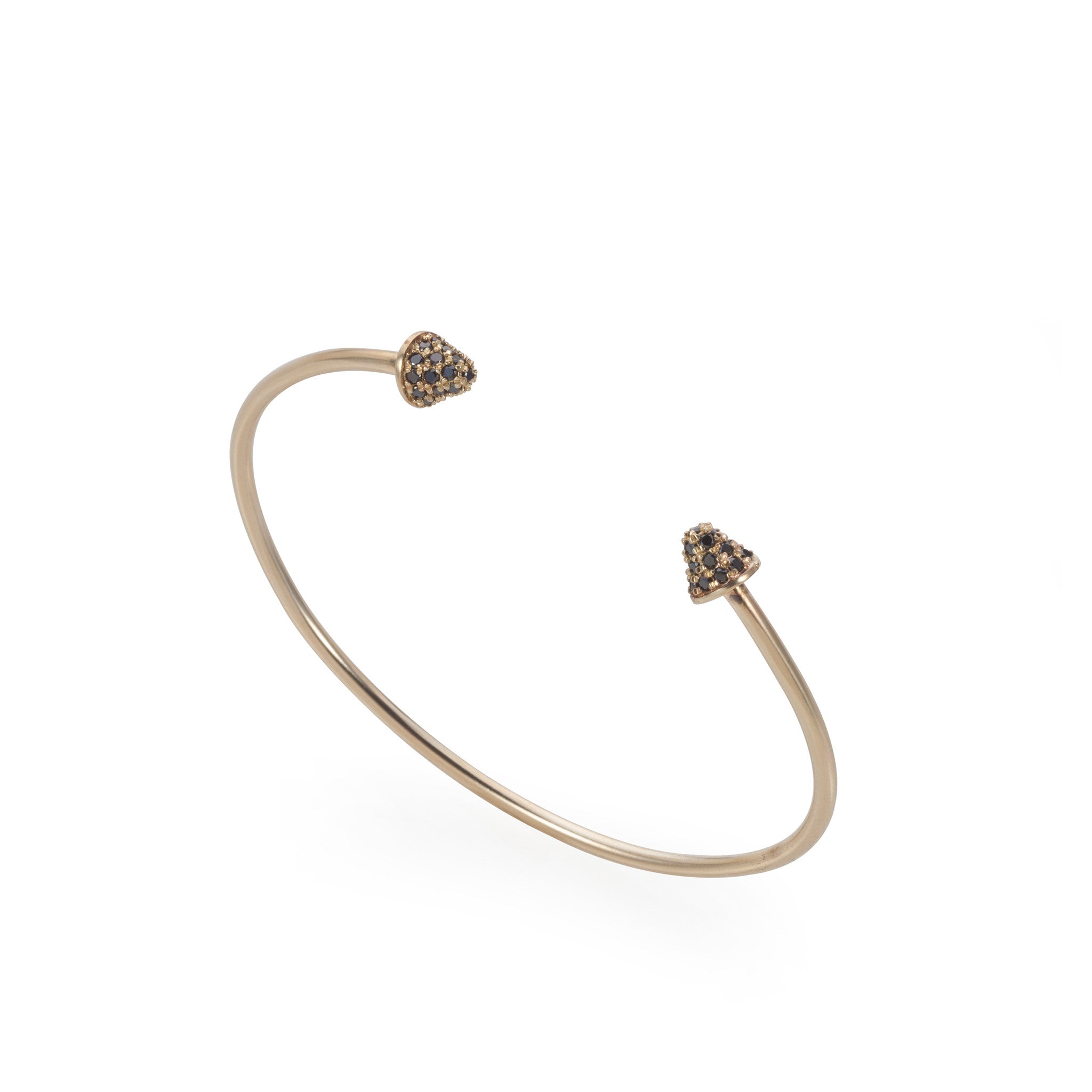open gold cuff racelet black diamonds. צמיד זהב פתוח יהלומים שחורים