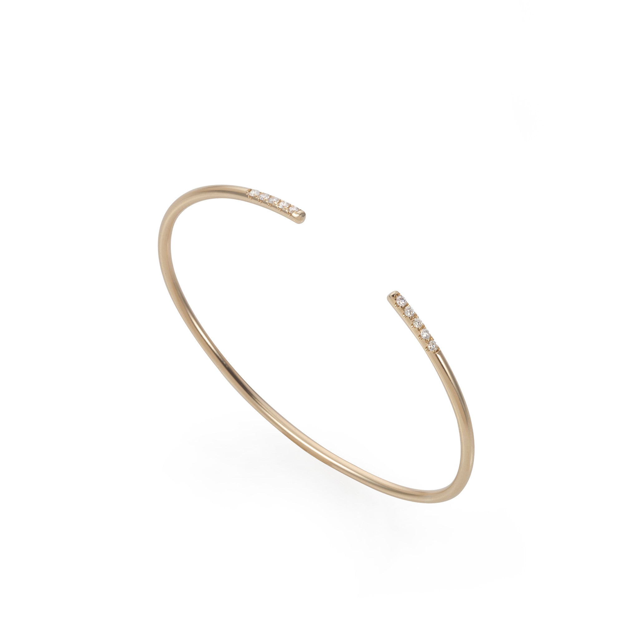 open 14k gold cuff bracelet with white diamonds. צמיד זהב פתוח יהלומים