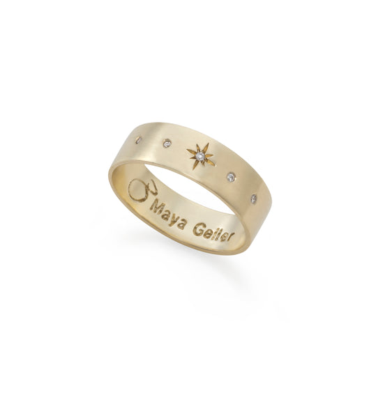 14k gold star ring with 5 black diamonds