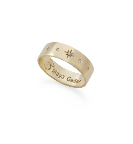 14k gold star ring with 5 WHITE diamonds