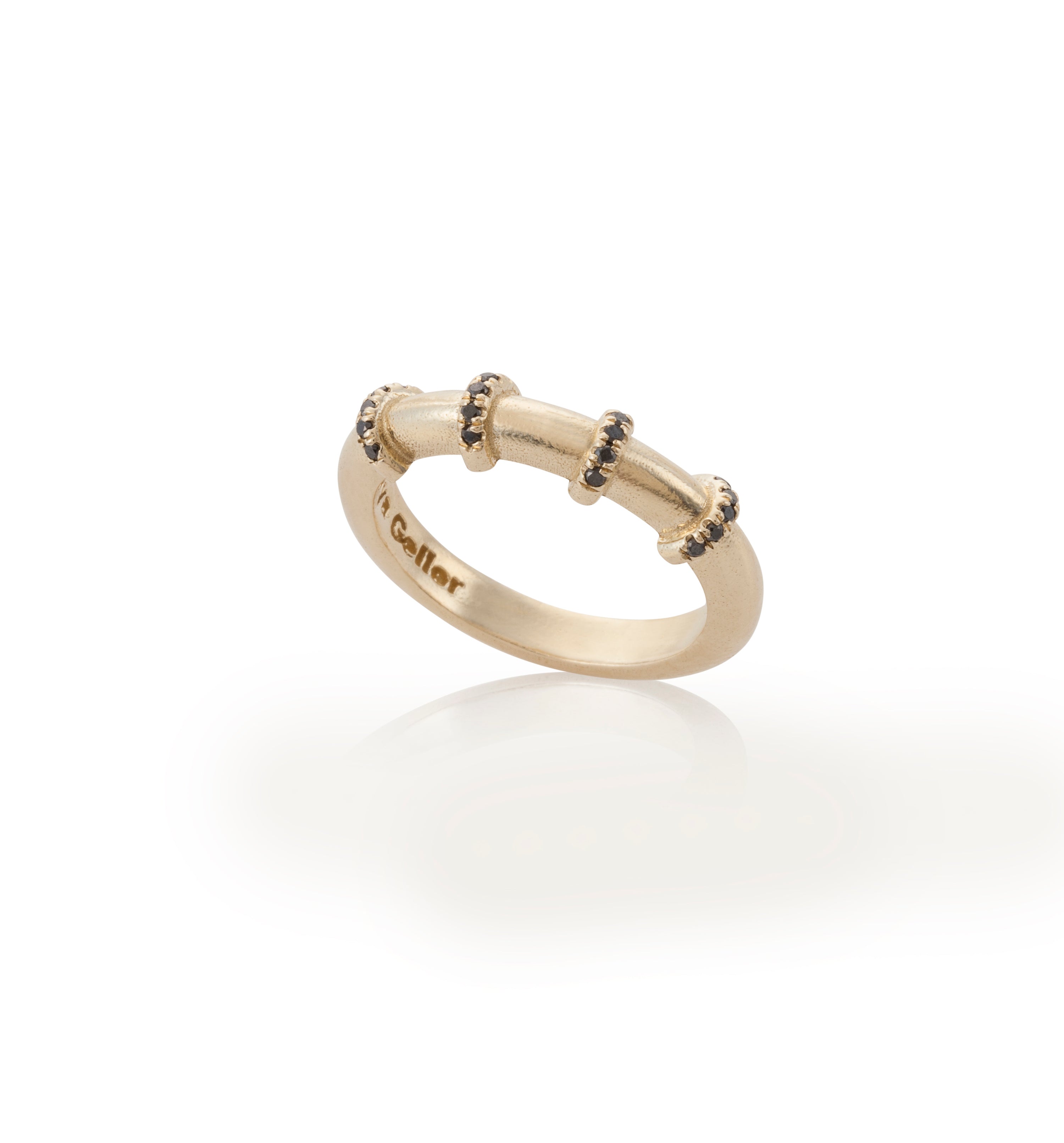 14k yellow gold bold ring 4 set Black Diamonds maya geller