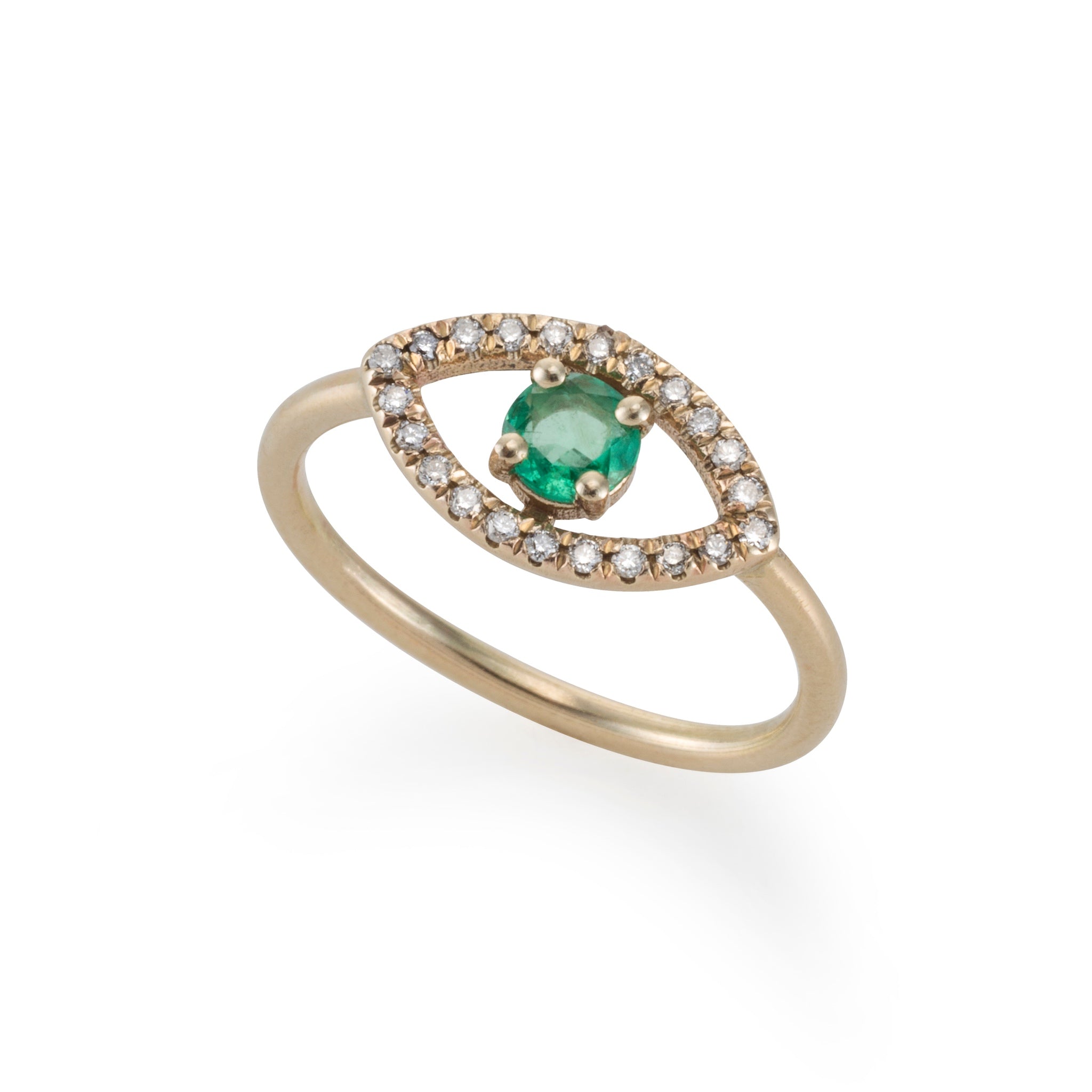 טבעת זהב עין אמרלד ירוק יהלומים. gold eye ring emerald diamonds