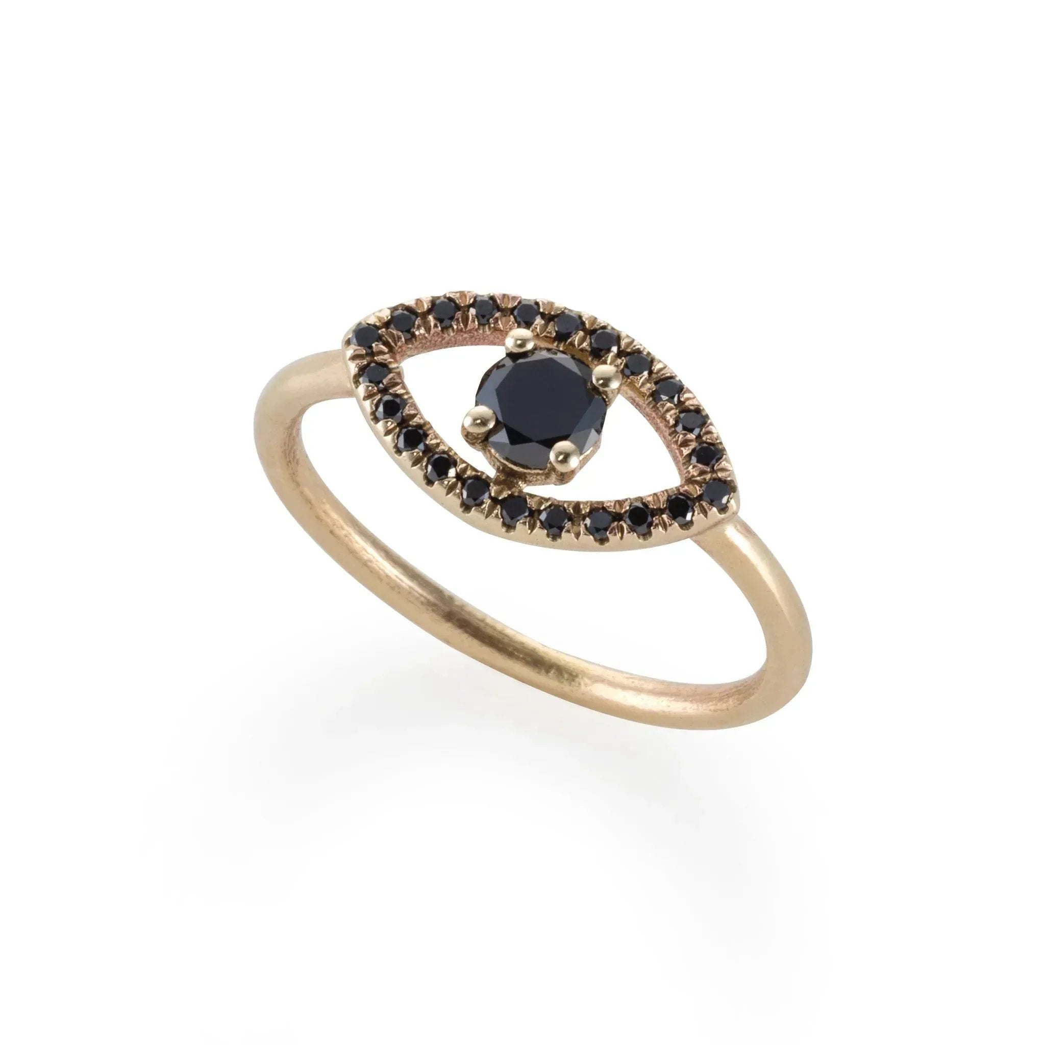 14k gold EYE ring with black diamonds - Maya Geller