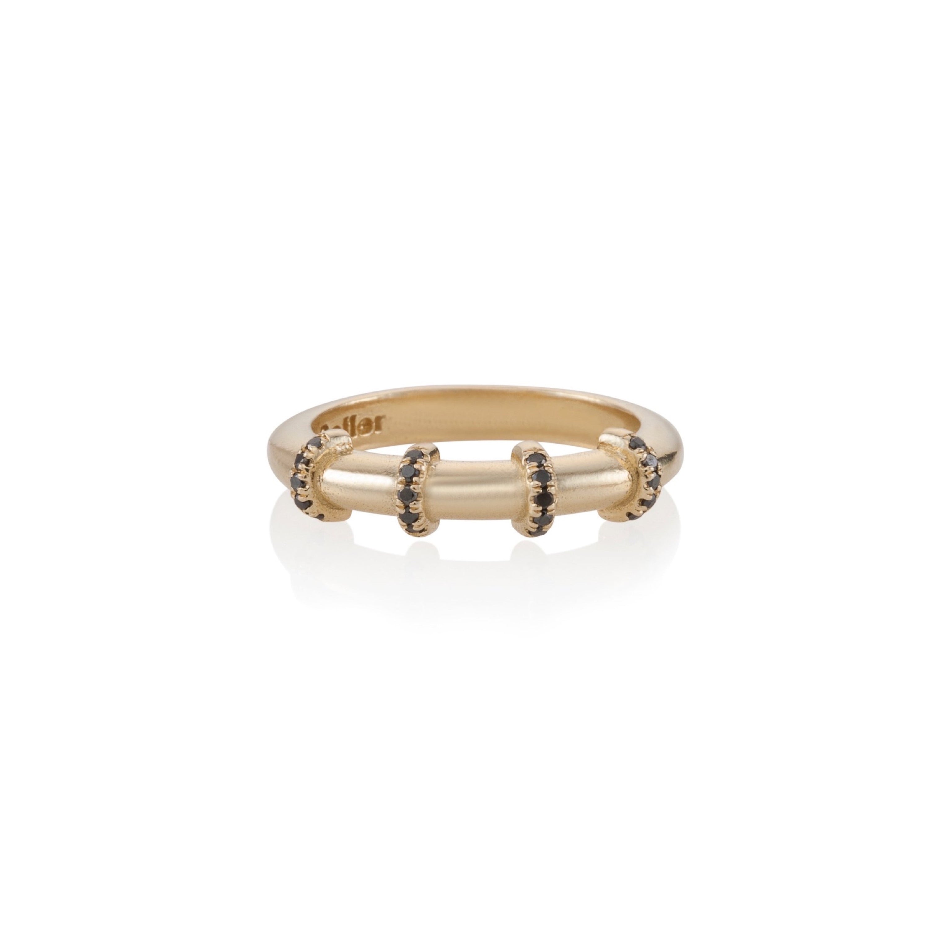 14k yellow gold bold ring 4 set Black Diamonds maya geller