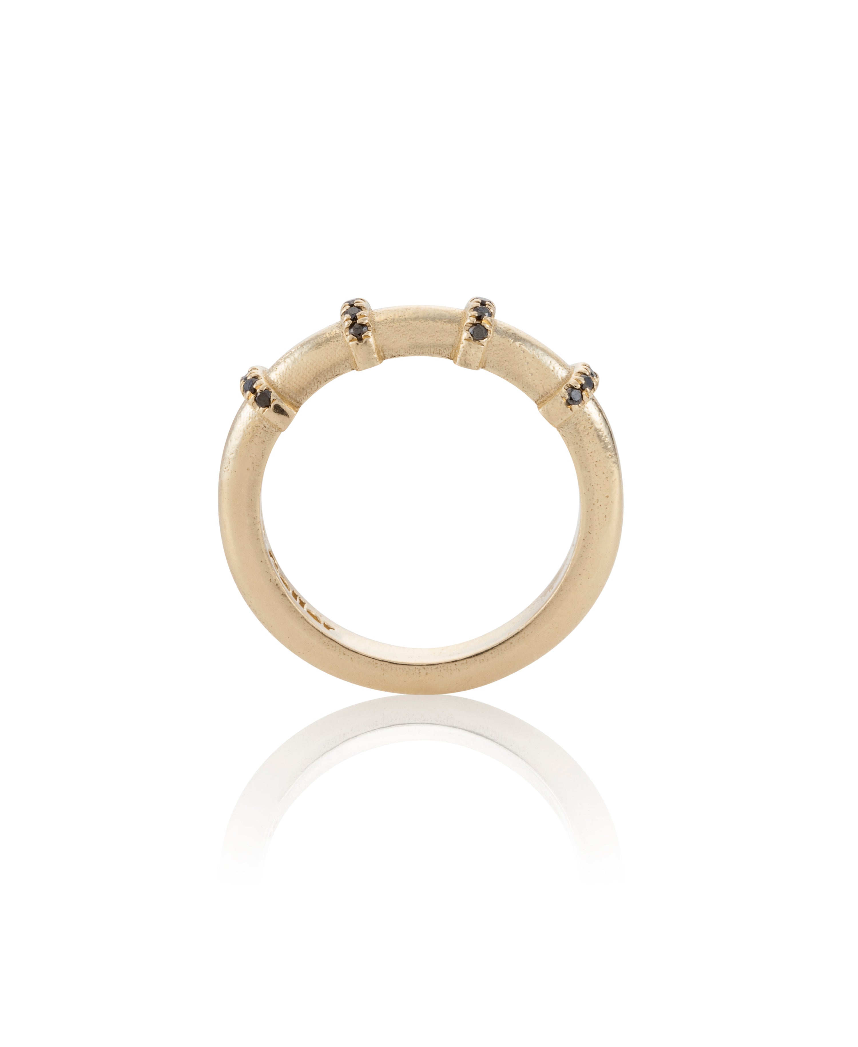 14k yellow gold bold ring 4 set Black Diamonds maya geller