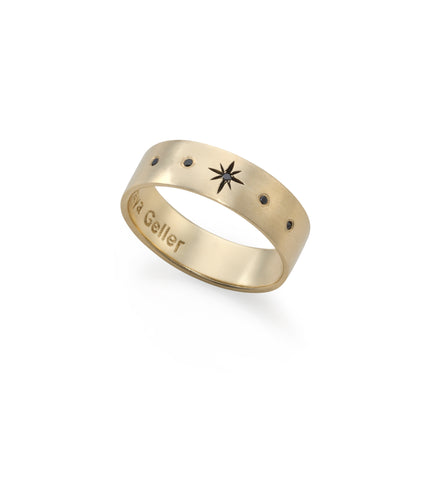 14k gold star ring with 5 black diamonds