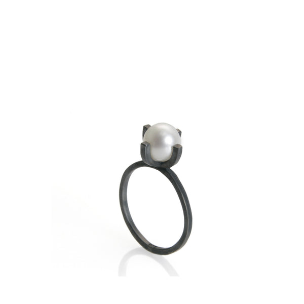 oxidized silver pearl ring
