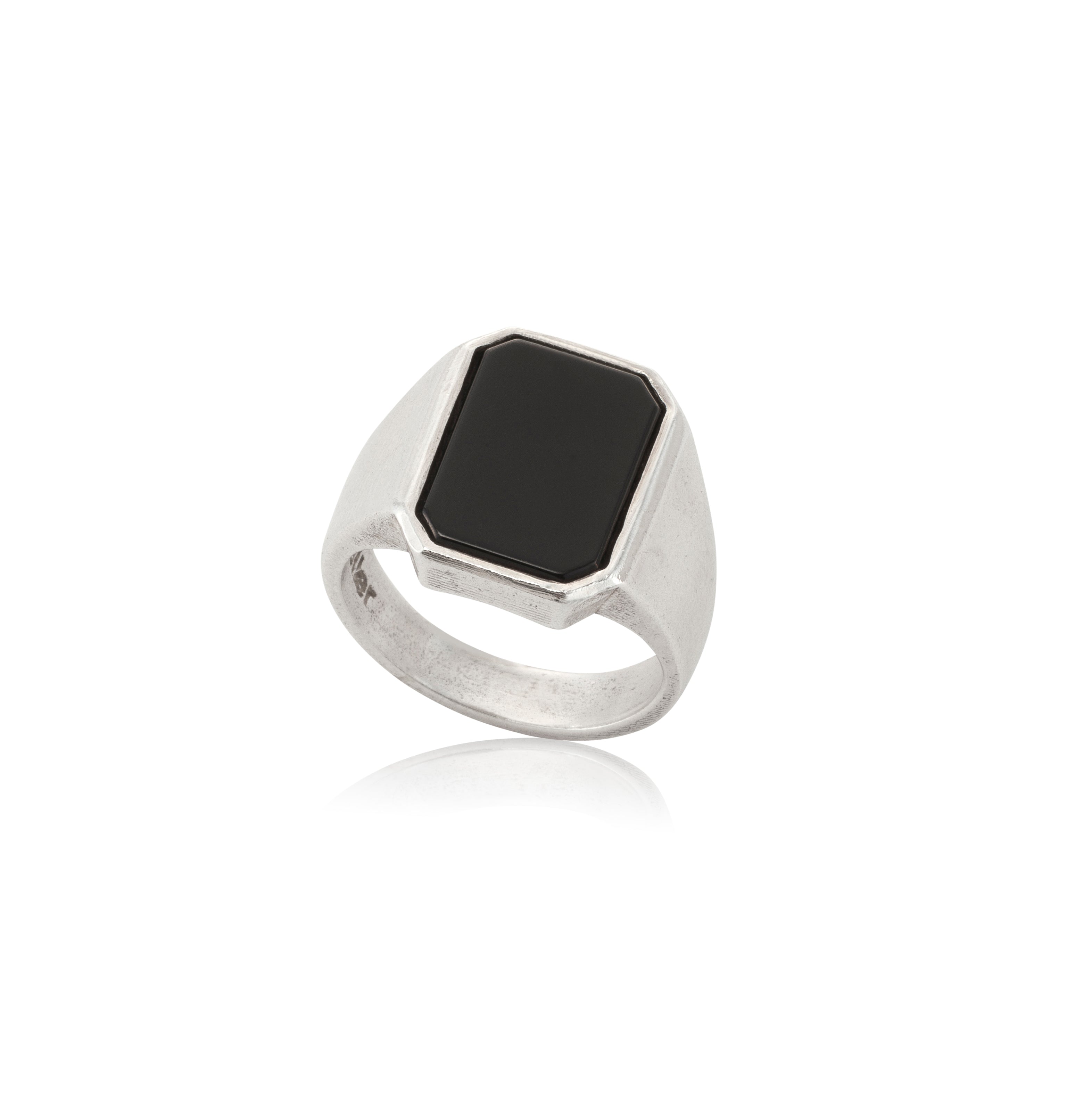 Silver signet store ring black onyx